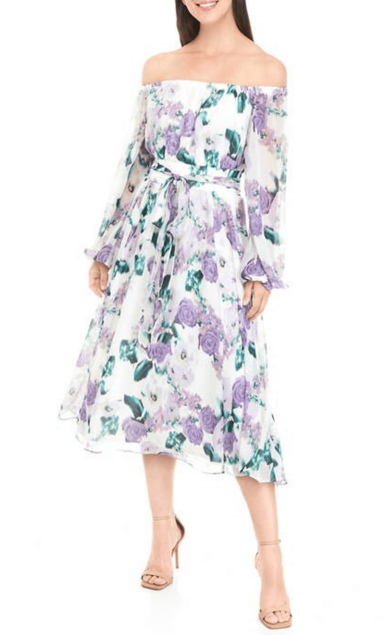 Image of Maison Tara 91578M - Off Shoulder Floral A-line Dress