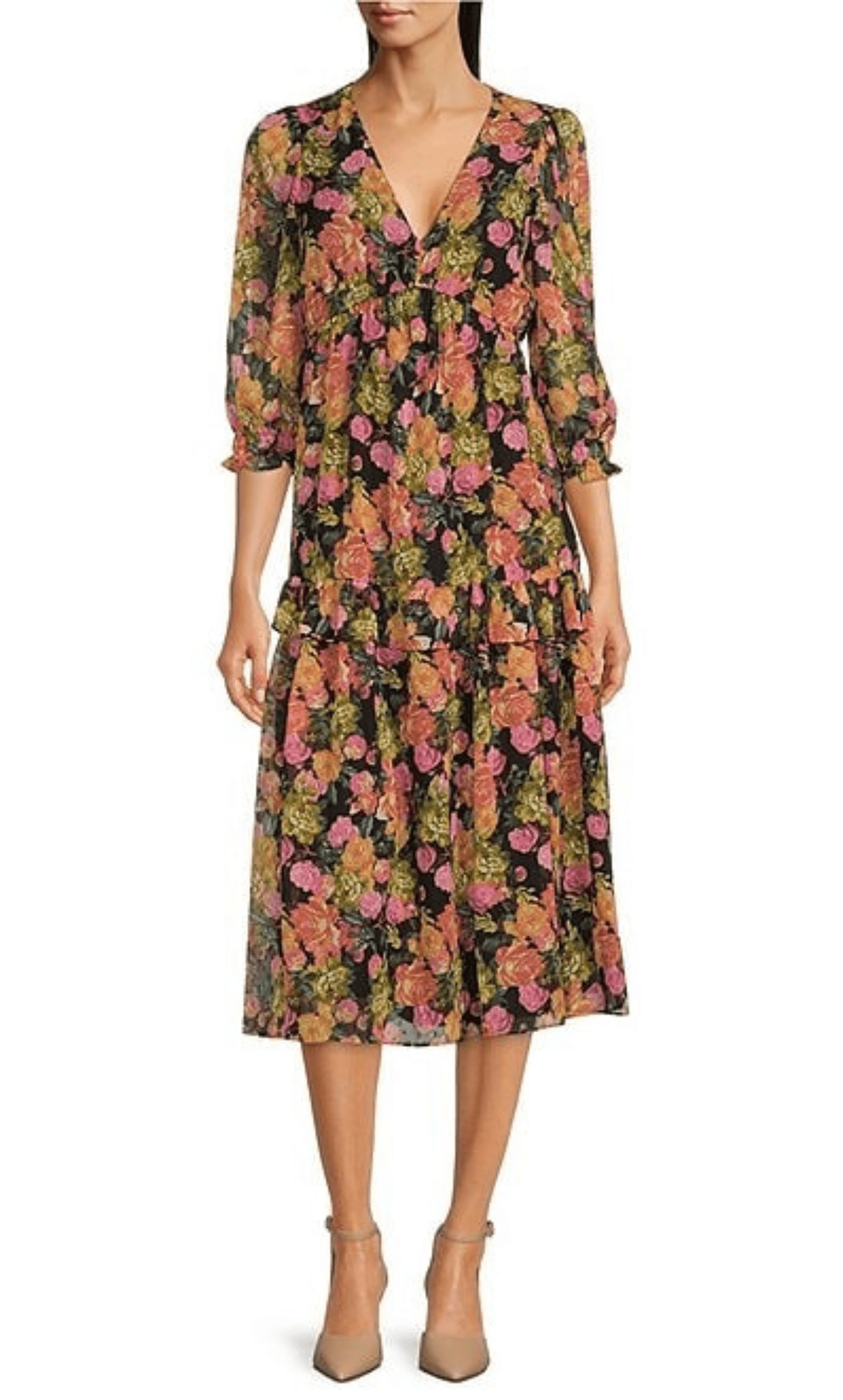 Image of Maison Tara 91791M - Floral Printed Quarter Sleeve Dress