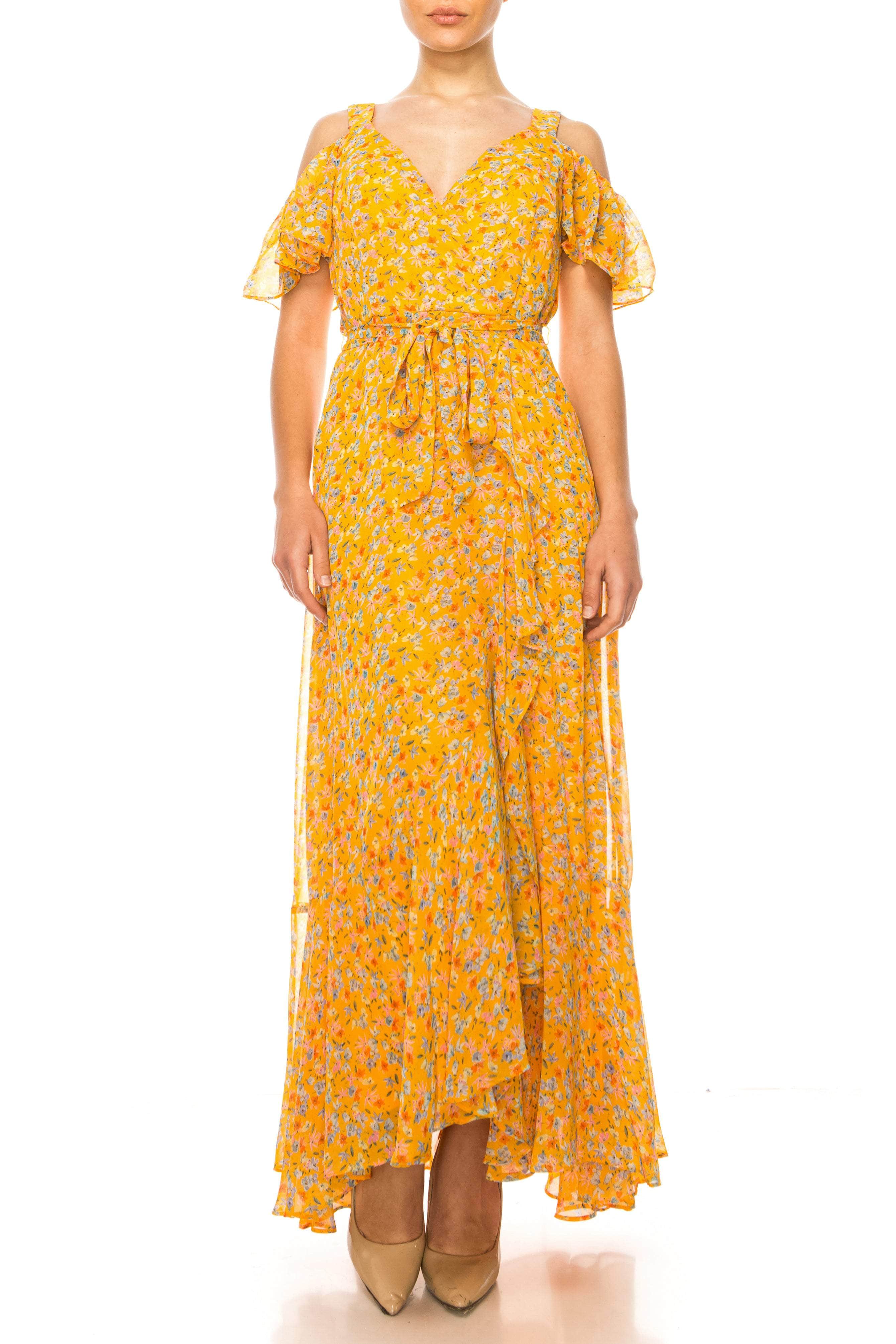 Image of Maison Tara 92034M - Floral Cold Shoulder Dress