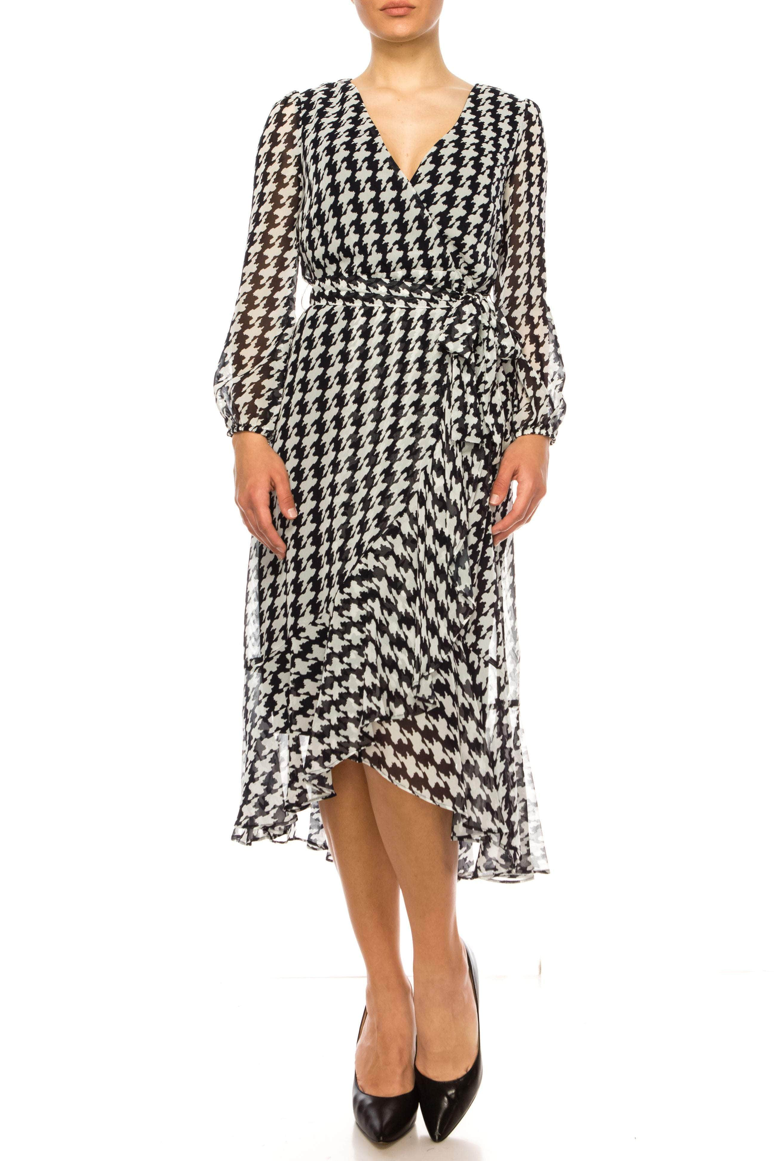 Image of Maison Tara 95614M - Long Sleeve Faux Wrap Formal Dress