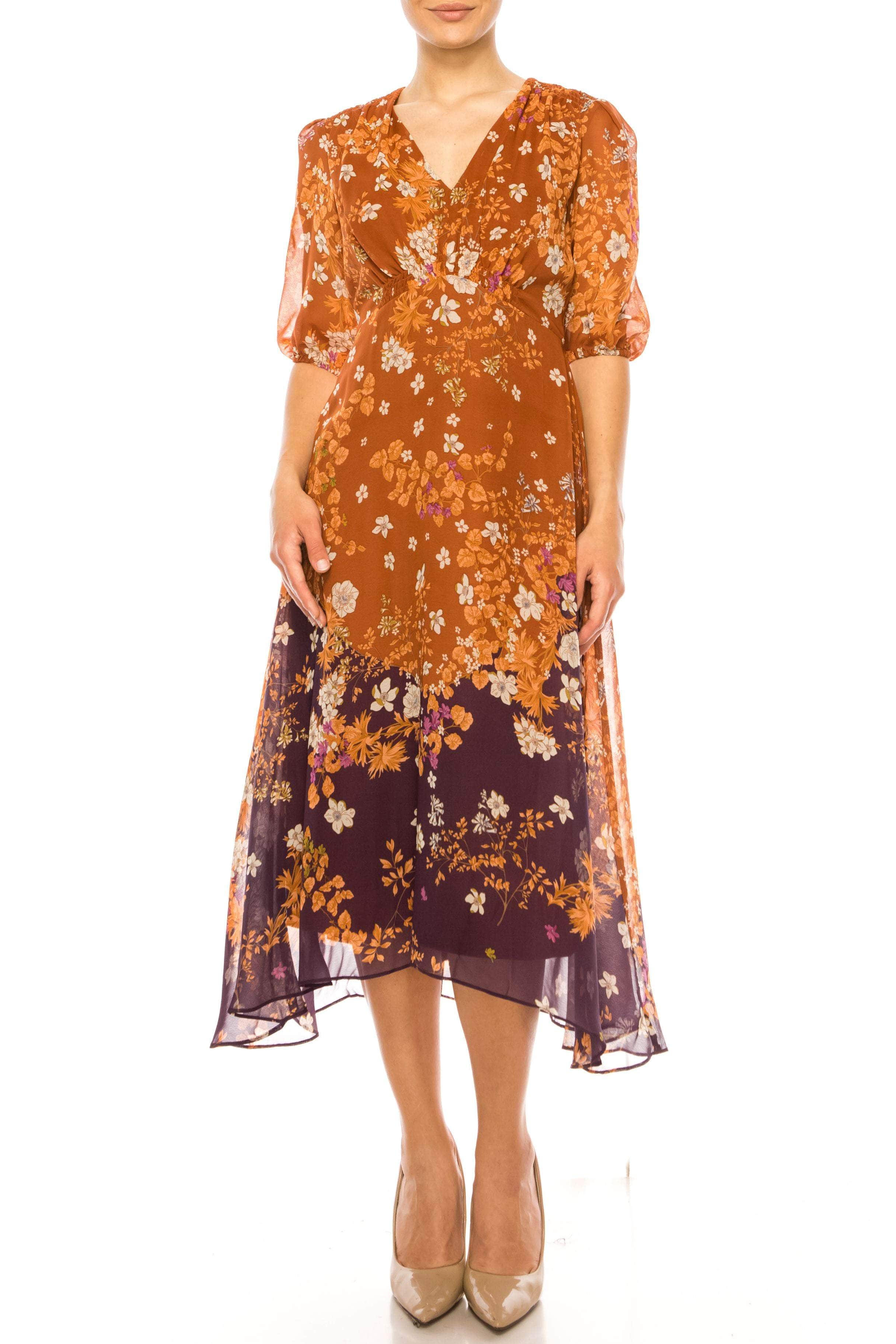Image of Maison Tara 96036M - Floral Printed Knee-Length Formal Dress