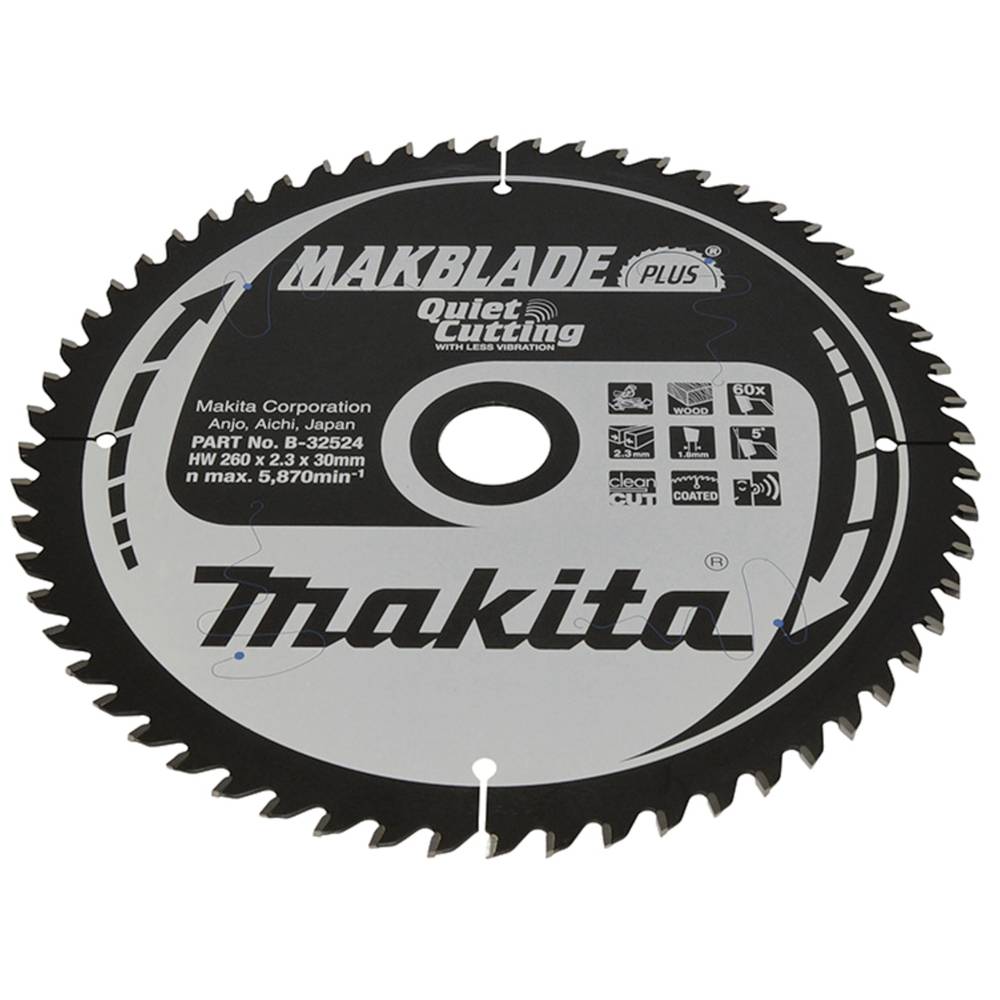 Image of Makita MAKBLADE B-32524 Carbide metal circular saw blade 260 x 30 x 18 mm Number of cogs: 60 1 pc(s)