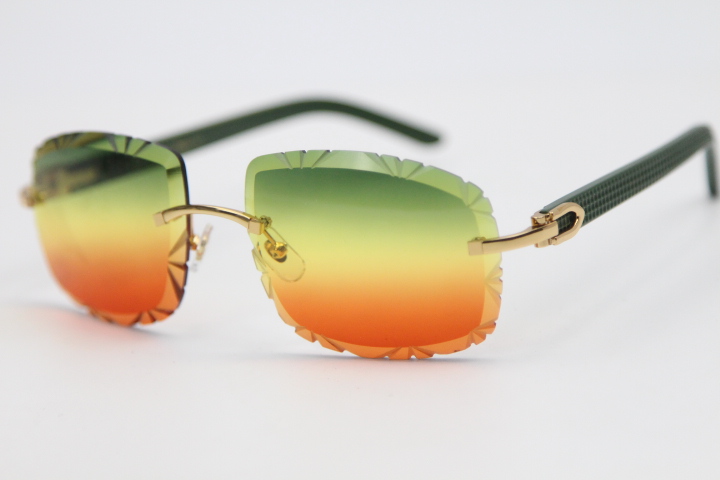 Image of Manufacturers wholesale T8200762 Carved lens Optical Green Plank Sunglasses Rimless Fashion Glasses Women Man C Decoration gold frame glasse