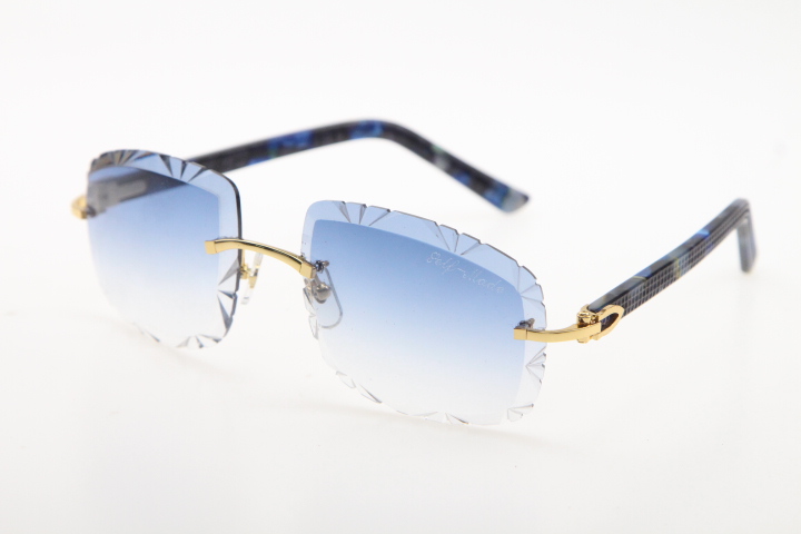 Image of Marble Blue Plank Sunglasses 3524012-B Selling Rimless glasses diamond Cut Fashion High Quality Metal Glasses Male and Female Hot 18K Gold