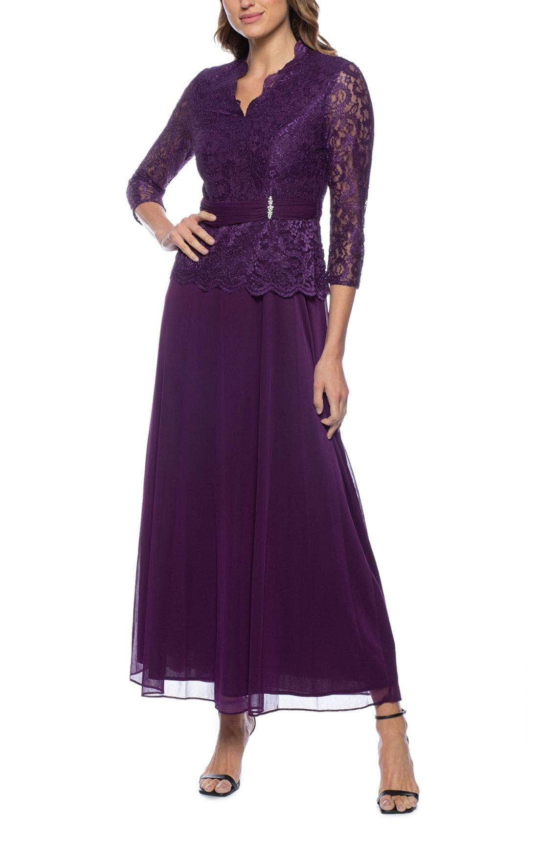 Image of Marina 268177 - Embroidered Scalloped V-Neck Formal Dress