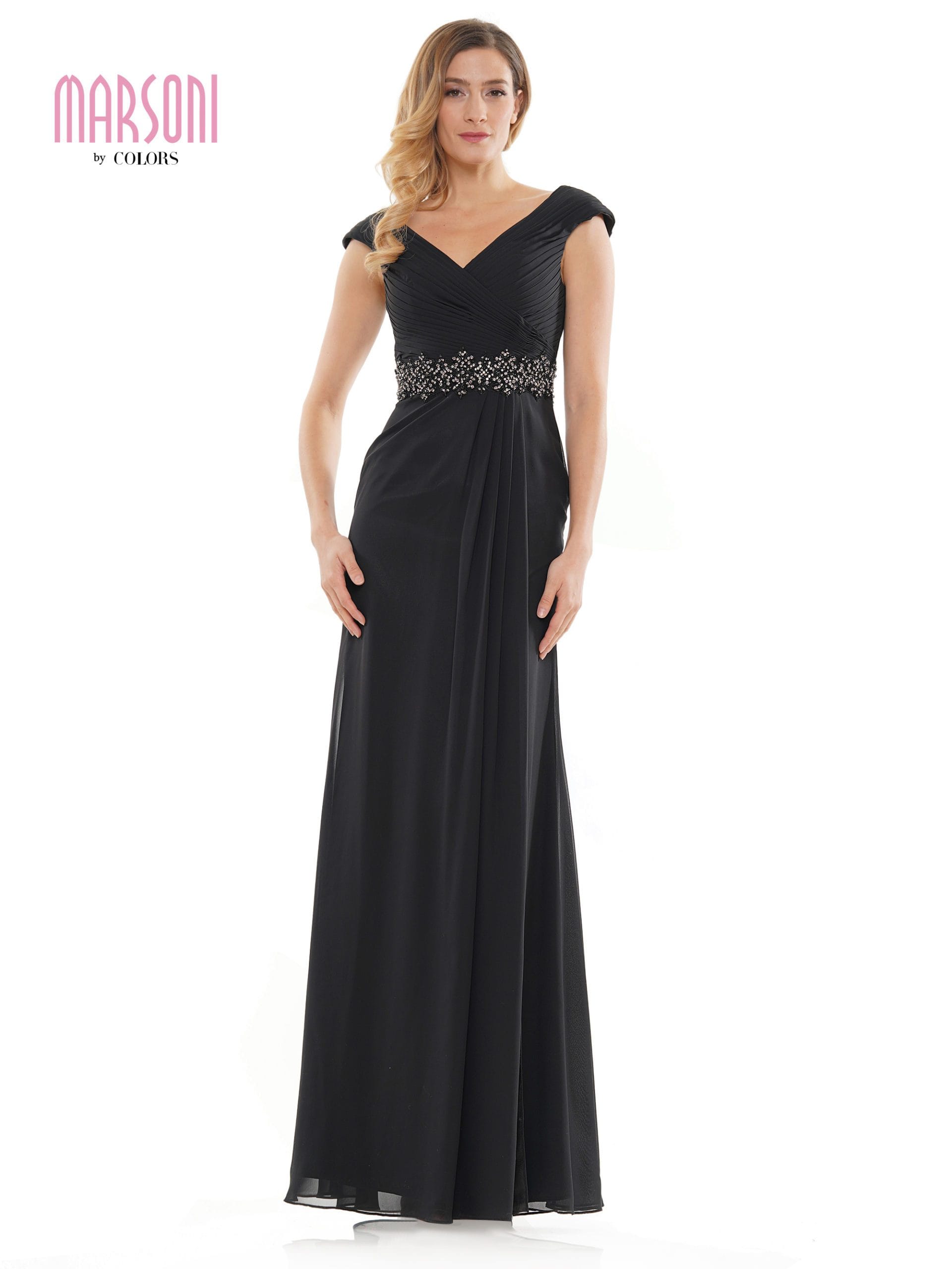 Image of Marsoni by Colors - M169 Ruched Wrap Cap Sleeve Gown