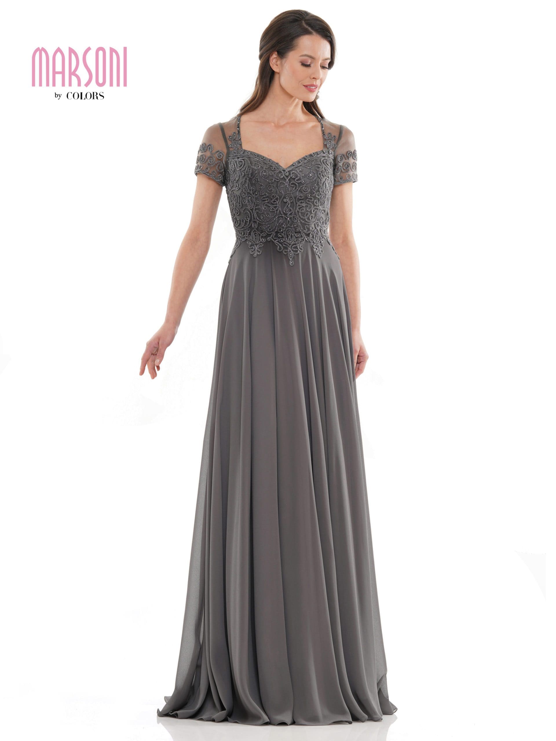 Image of Marsoni by Colors - M271 Short Sleeve Queen Anne Soutache Gown