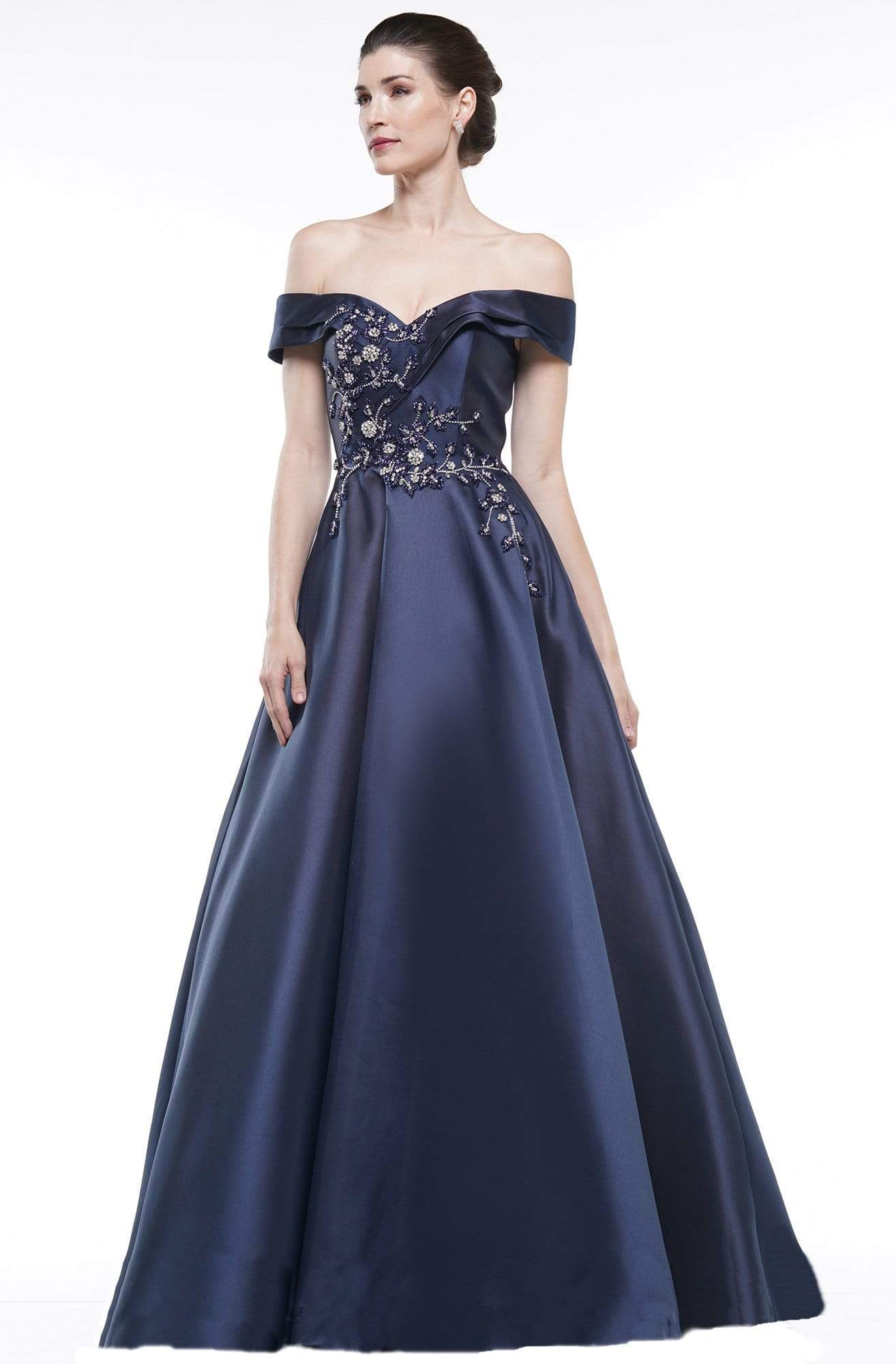 Image of Marsoni by Colors - MV1008 Floral Beaded Surplice Off Shoulder Gown