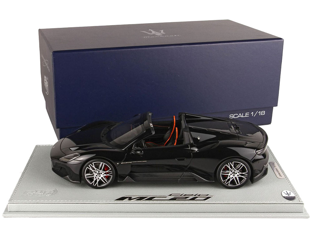 Image of Maserati MC20 Cielo Nero Essenza Black with DISPLAY CASE Limited Edition to 24 pieces Worldwide 1/18 Model Car by BBR