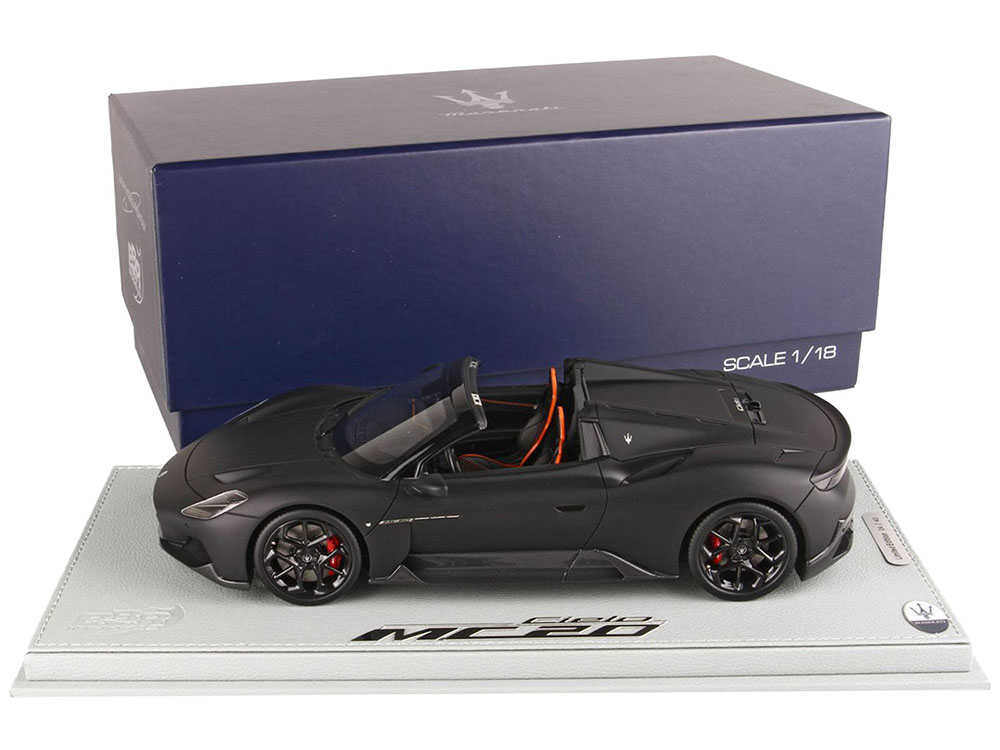 Image of Maserati MC20 Cielo Nero Opaco Matt Black with DISPLAY CASE Limited Edition to 40 pieces Worldwide 1/18 Model Car by BBR
