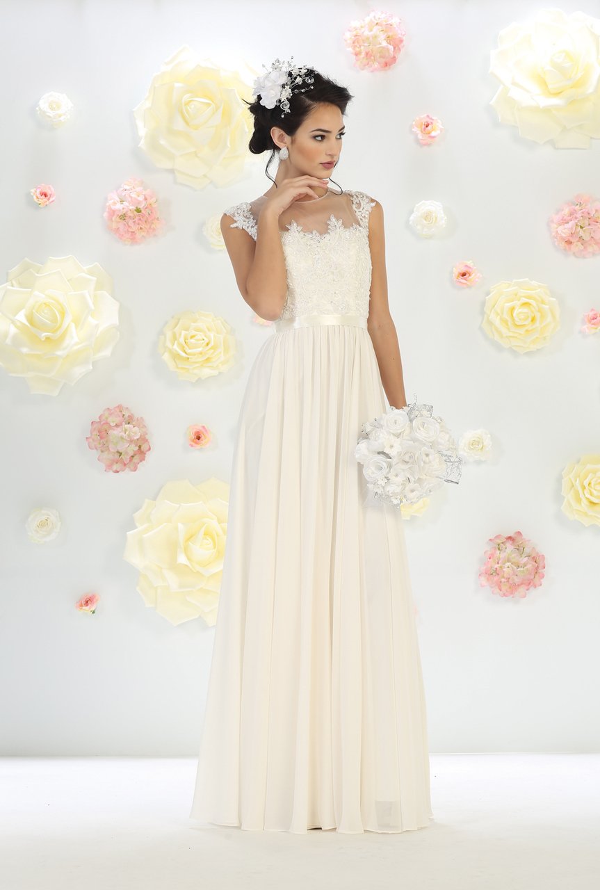 Image of May Queen Bridal - MQ1428 Cap Sleeve Lace Applique Long Dress