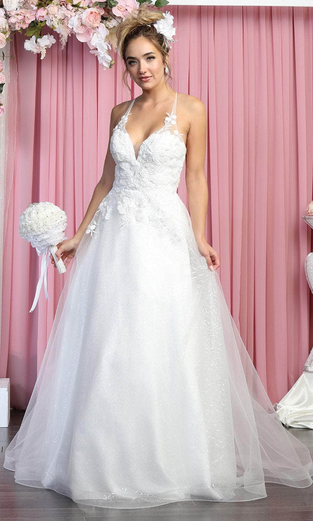 Image of May Queen Bridal RQ7882 - Plunging Tulle Wedding Gown