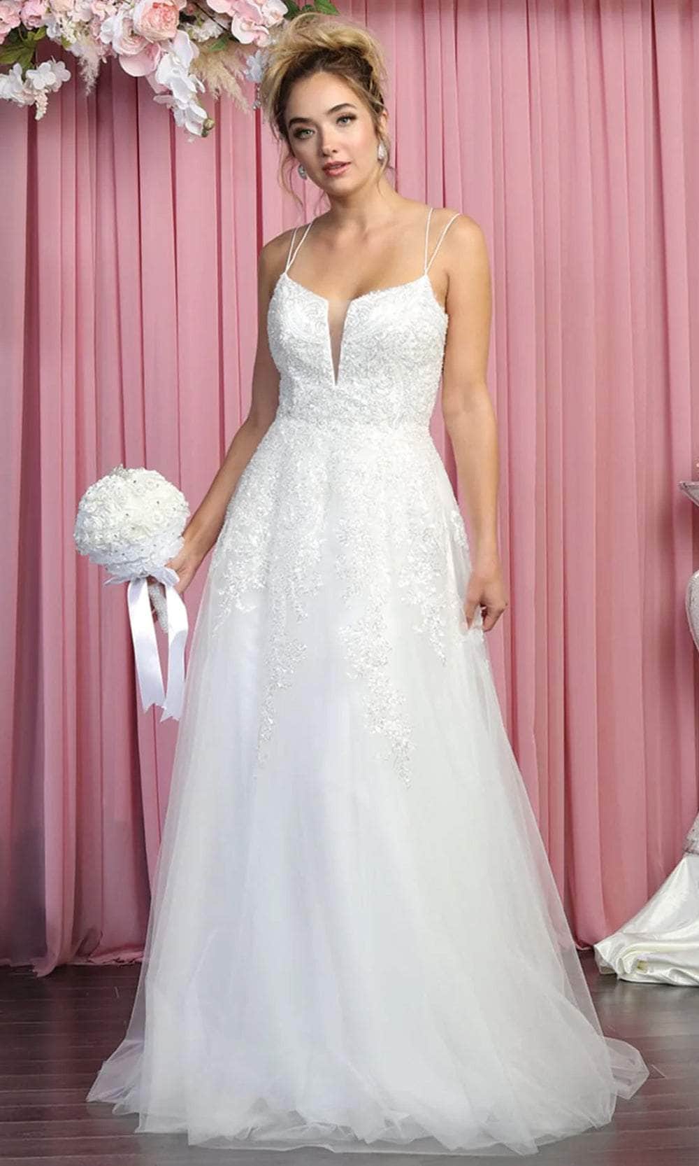 Image of May Queen Bridal RQ7916 - Embellished V Neck A-Line Dress