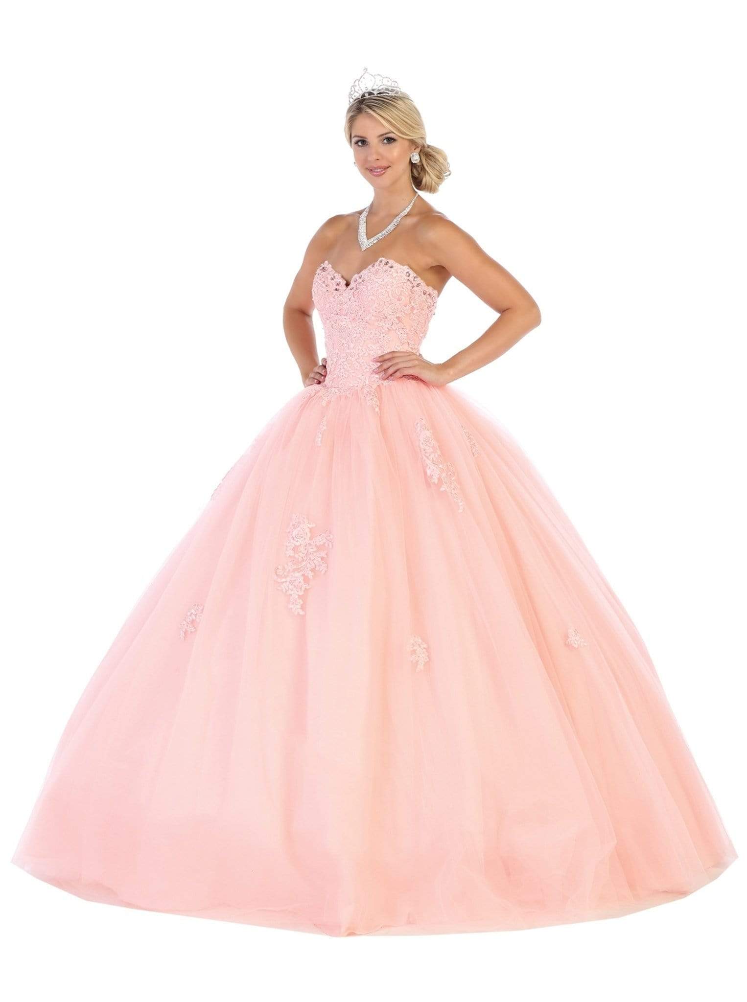 Image of May Queen - LK107 Strapless Scalloped Corset Appliqued Ballgown