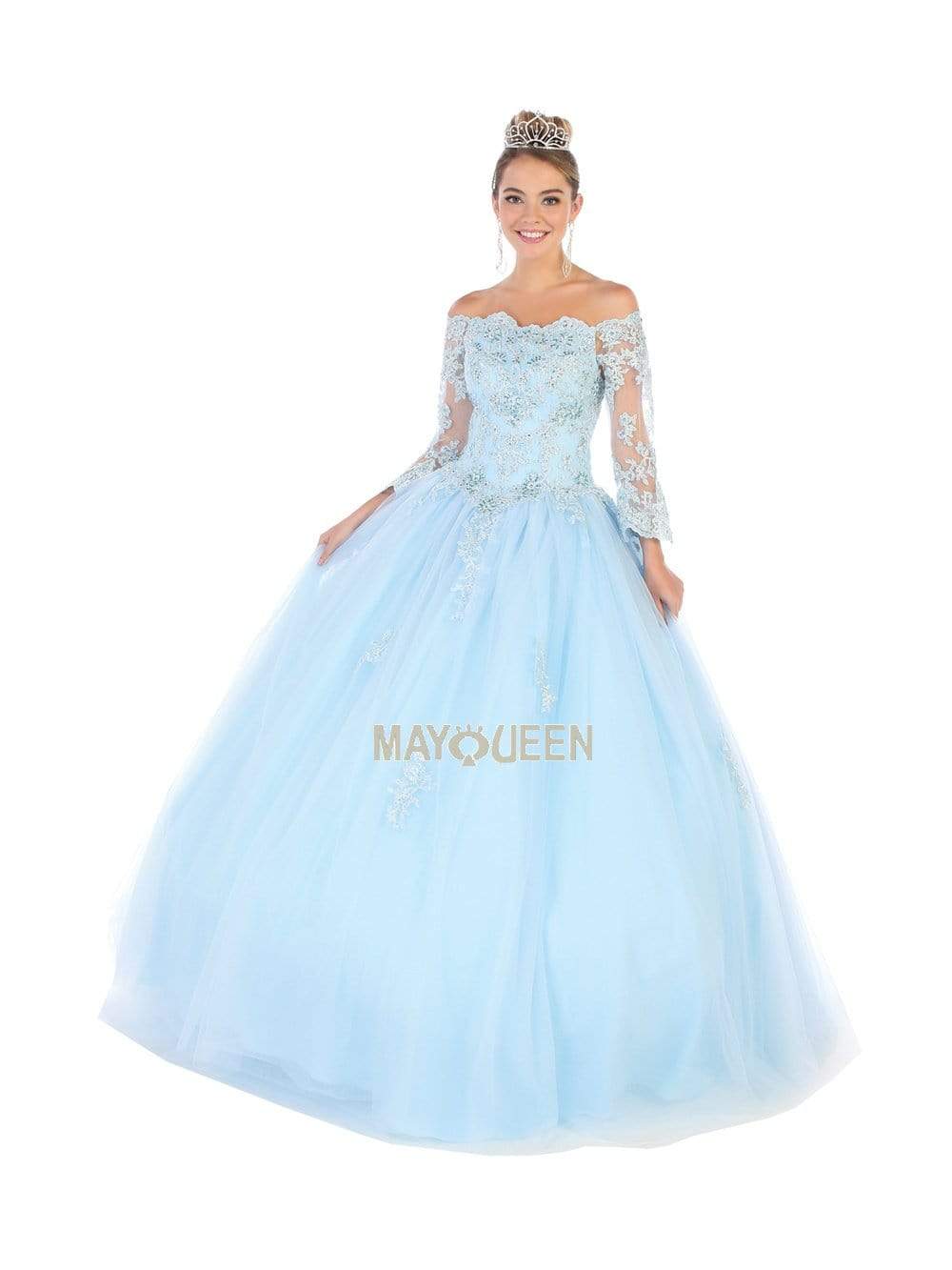 Image of May Queen - LK111 Bell Sleeve Appliqued Off Shoulder Ballgown