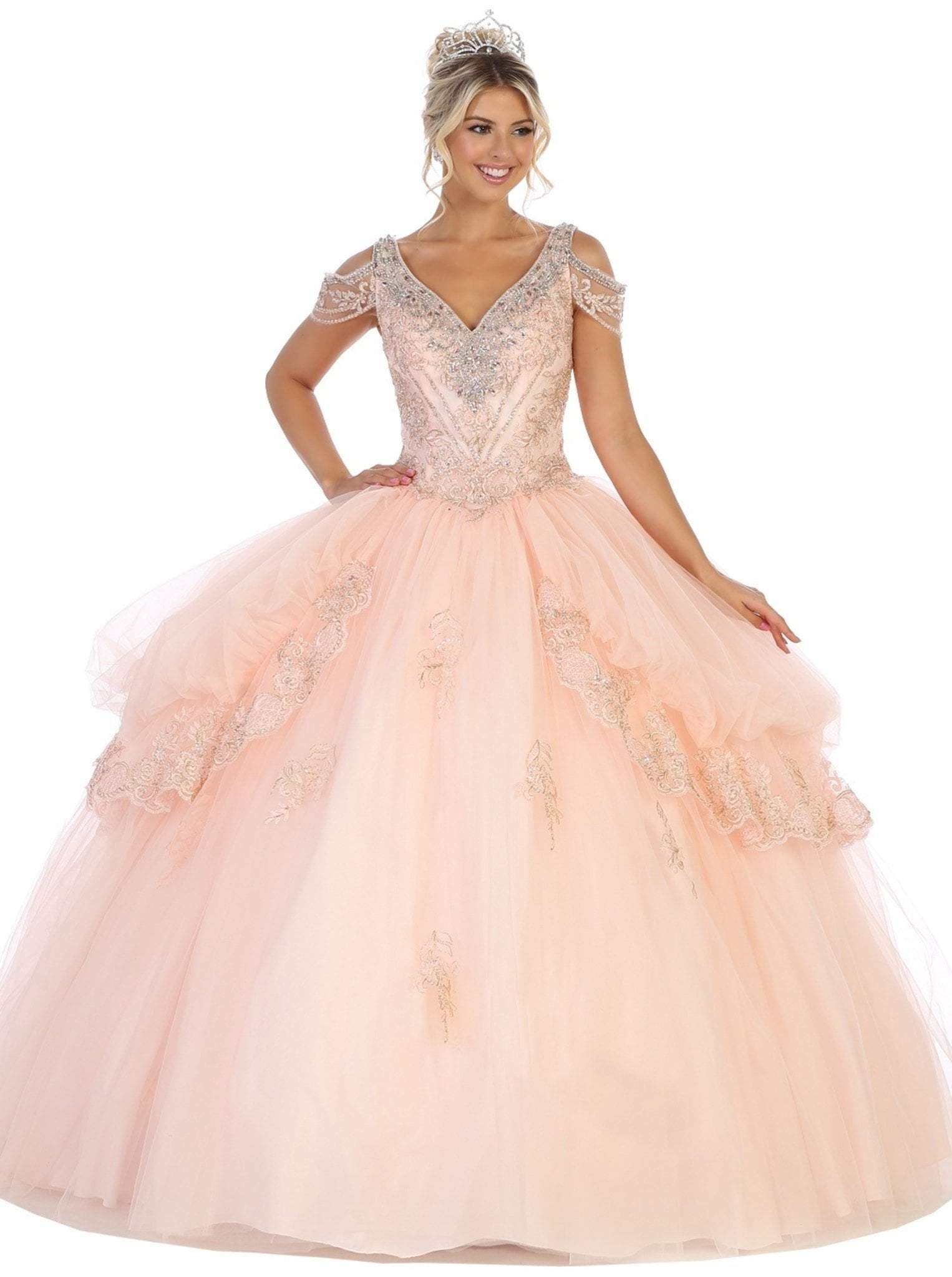 Image of May Queen - LK116 Jeweled Lace Bodice Ruffled Ballgown