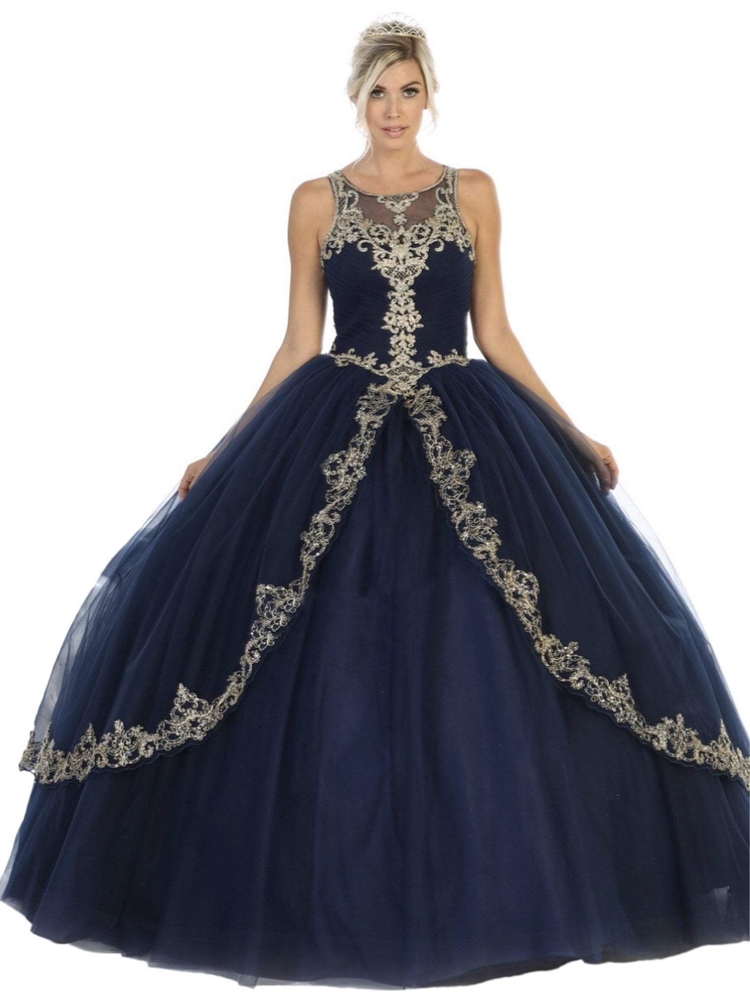 Image of May Queen - LK117 Appliqued Scoop Pleated Ballgown