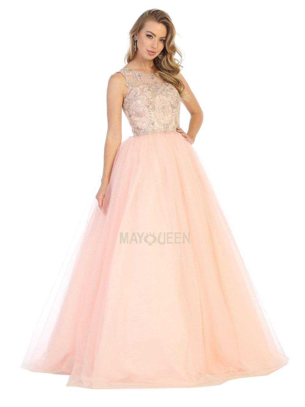 Image of May Queen - LK137 Sleeveless Appliqued Sheer Cutout Back Gown