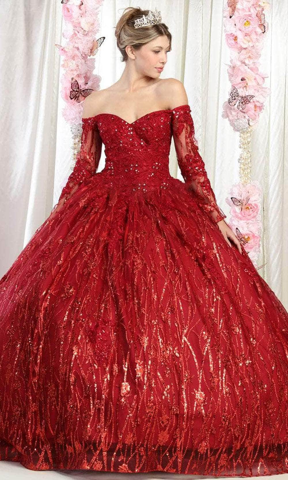 Image of May Queen LK162 - Long Sleeve Sequin Prom Ballgown