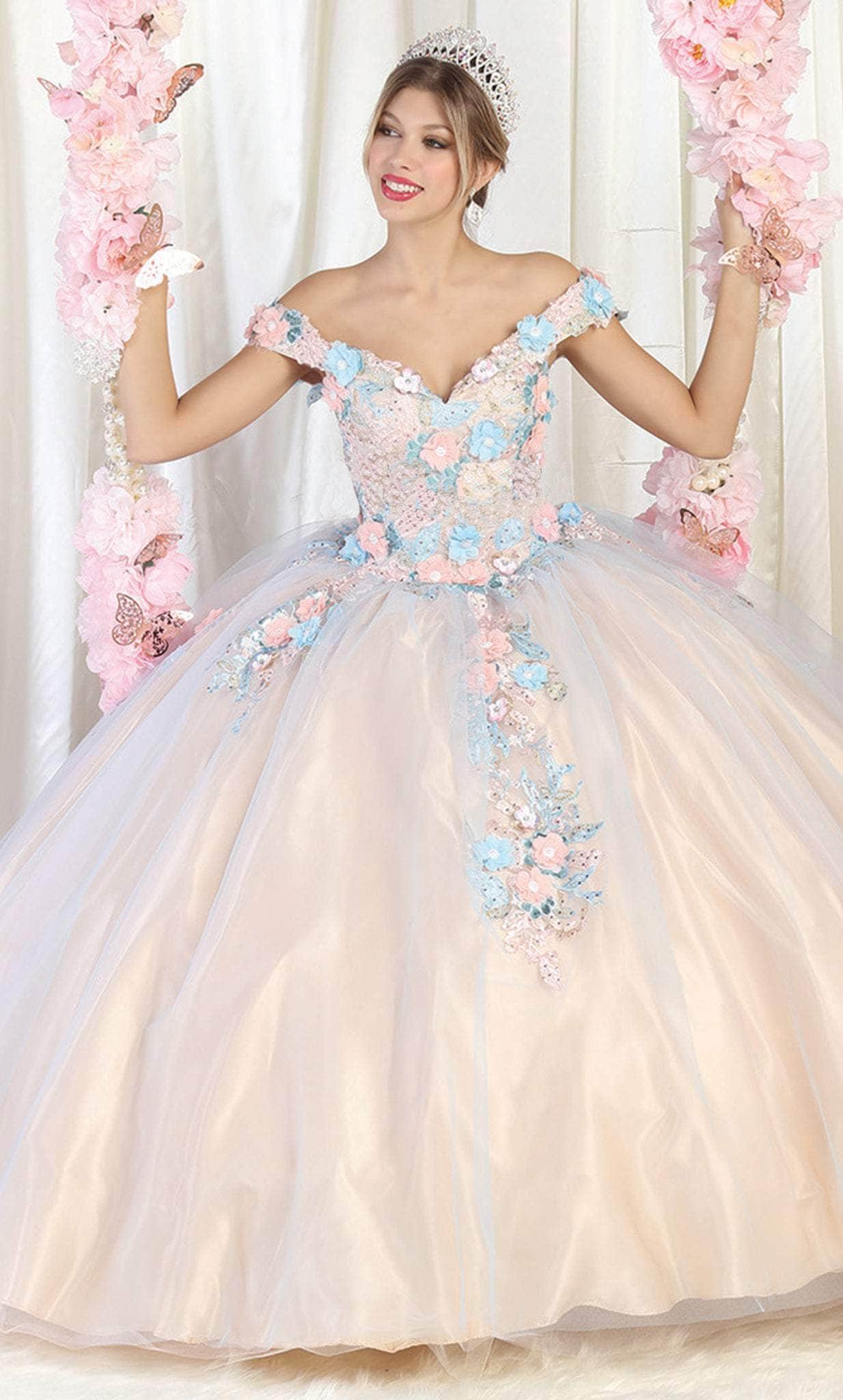 Image of May Queen LK164 - Pastel Blossoms Quinceanera Ballgown
