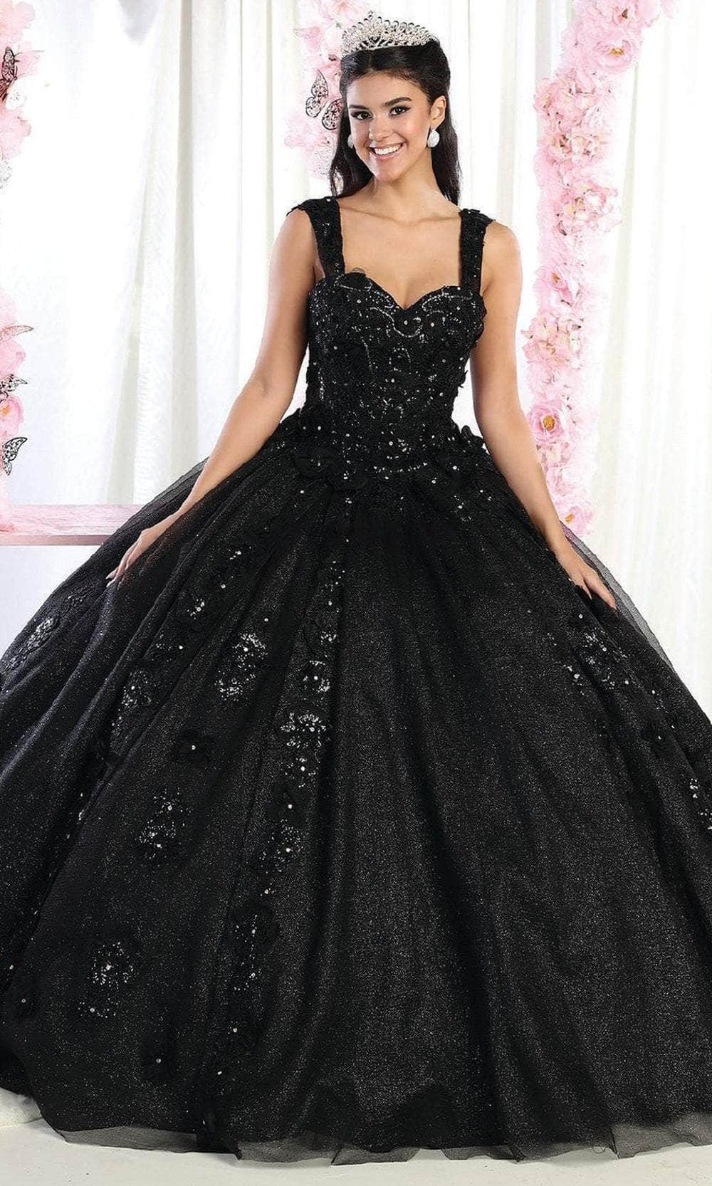 Image of May Queen LK171 - Wide Strap Floral Glitter Ballgown