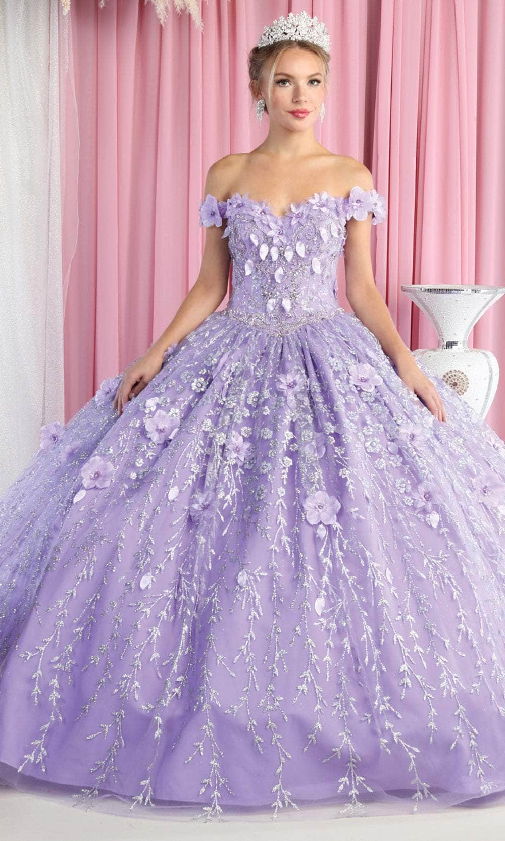 Image of May Queen LK192 - Off Shoulder Floral Quinceanera Gown