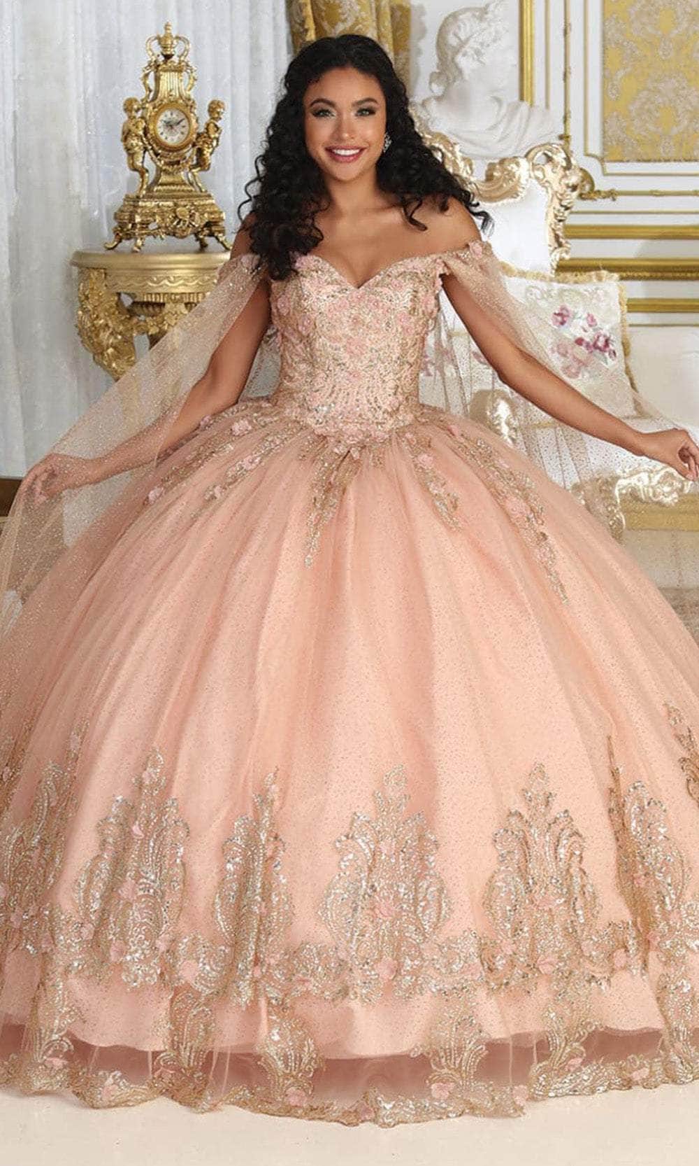 Image of May Queen LK211 - Cape Sleeves Glitter Ballgown