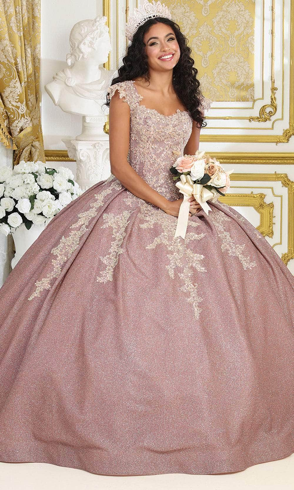 Image of May Queen LK229 - Cap Sleeve Applique Ballgown