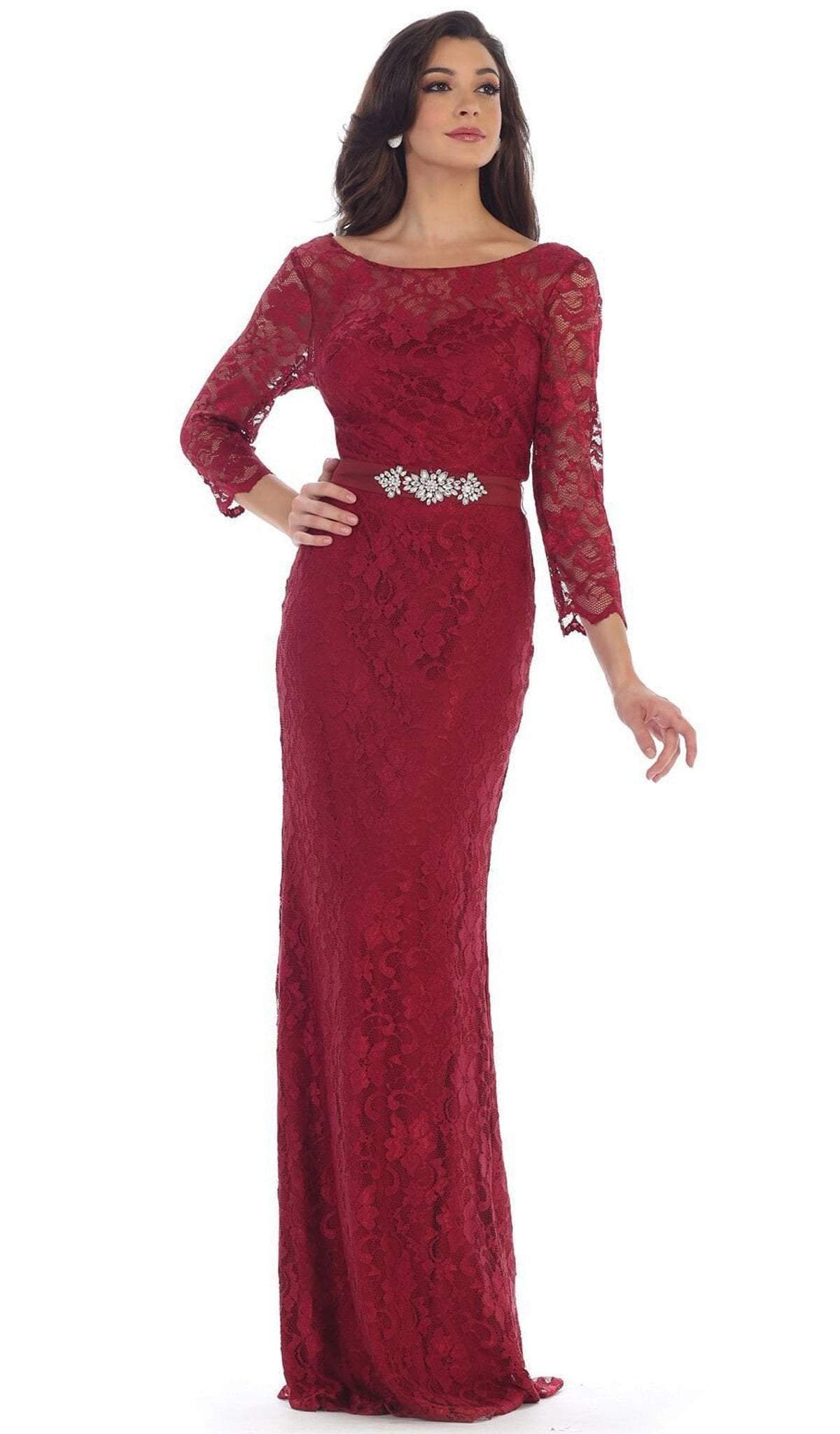 Image of May Queen - Lace Illusion Bateau Sheath Mother of the Bride Dress