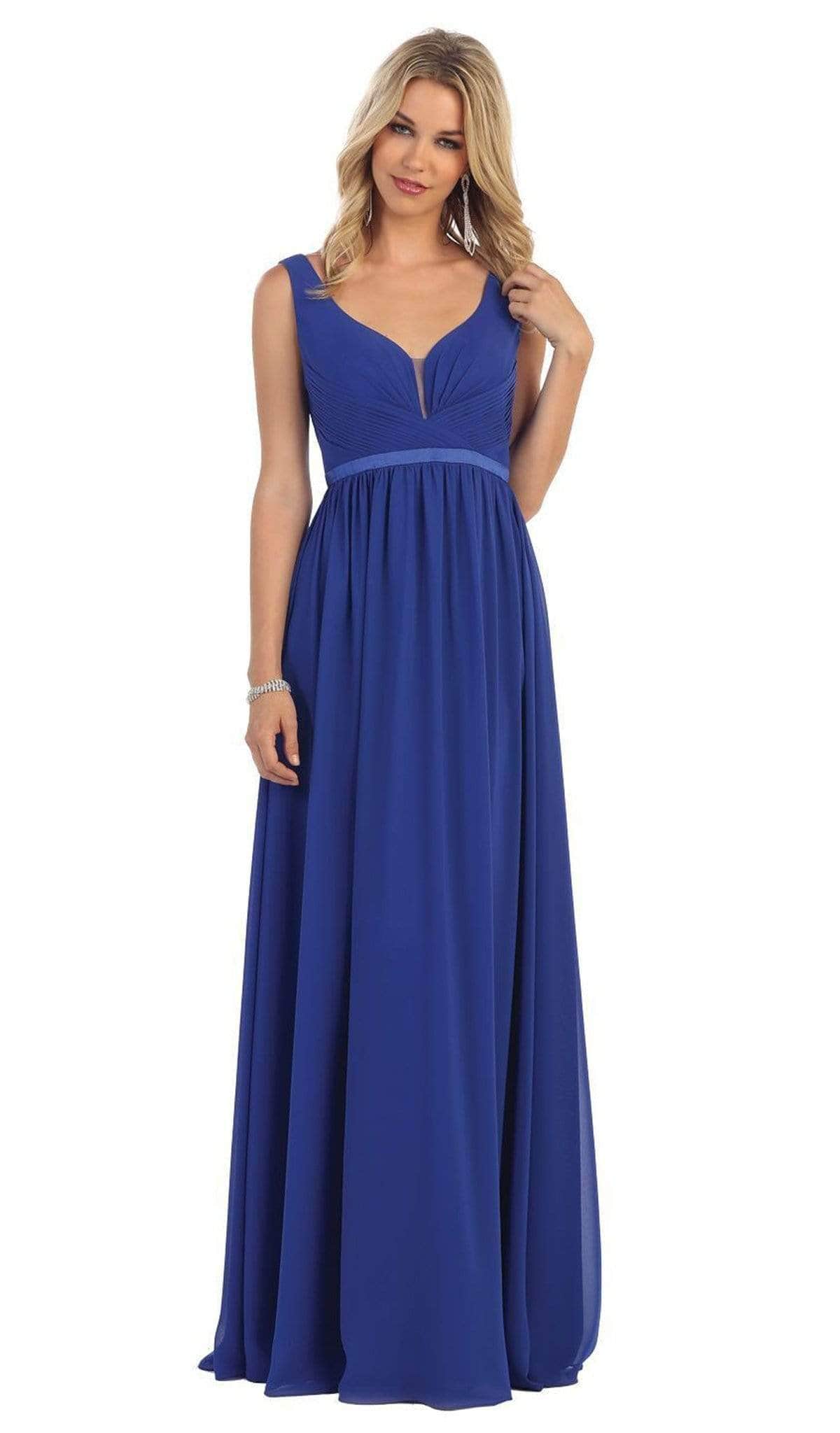 Image of May Queen - MQ1225 Sleeveless Sheer Plunging A-Line Gown