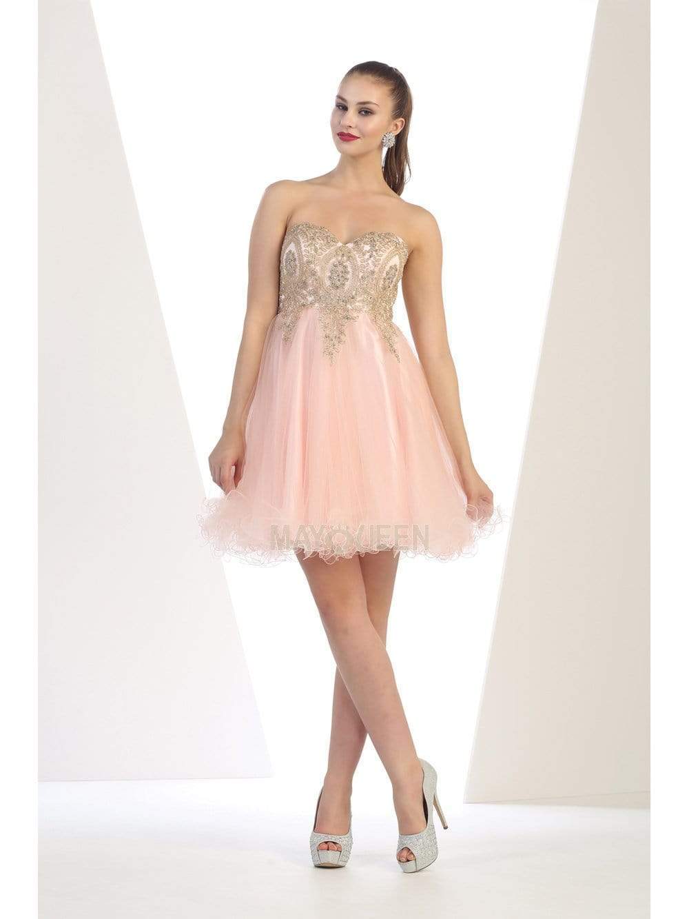 Image of May Queen - MQ1414 Lace Appliqued Strapless Sweetheart Cocktail Dress