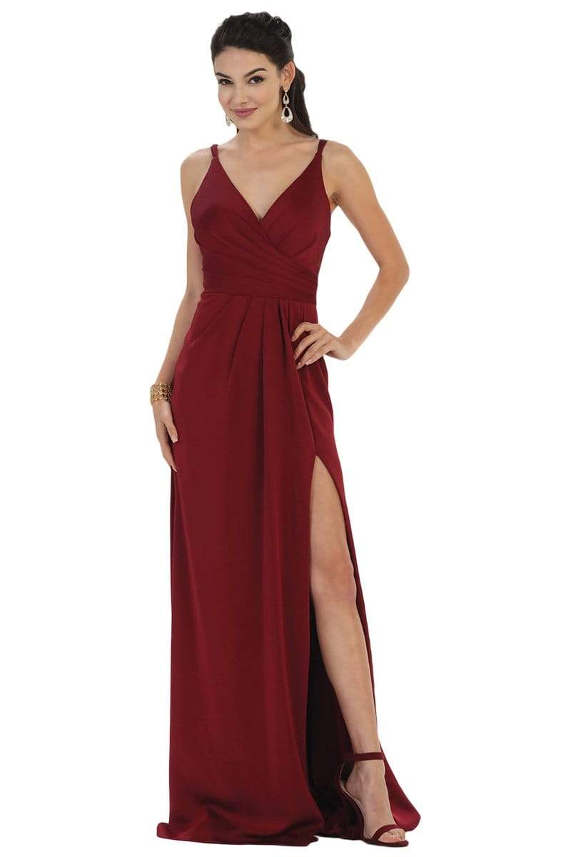 Image of May Queen - MQ1469 Sleeveless Pleated High Front Slit A-Line Dress
