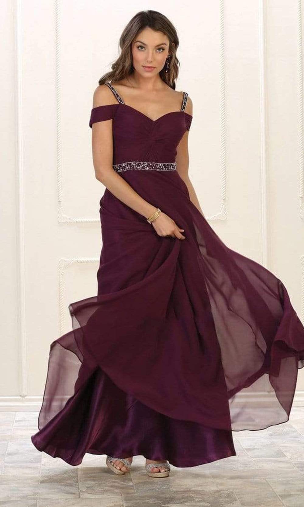 Image of May Queen - MQ1515 Embellished Cold Shoulder Knotted A-Line Gown