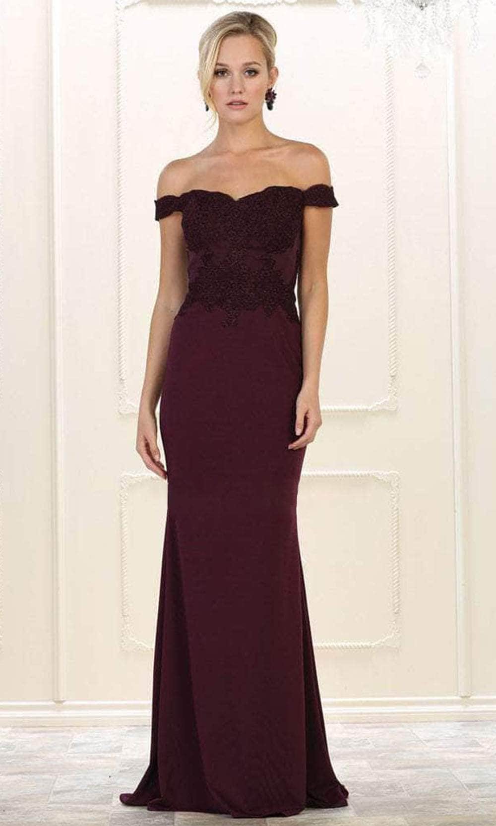 Image of May Queen MQ1529 - Appliqued Off Shoulder Long Gown