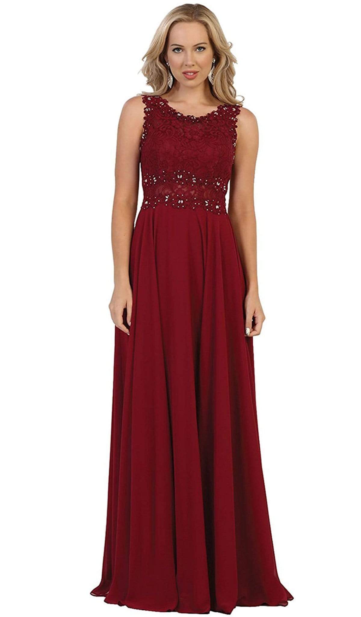 Image of May Queen - MQ1539 Beaded Lace Scoop Prom Dress