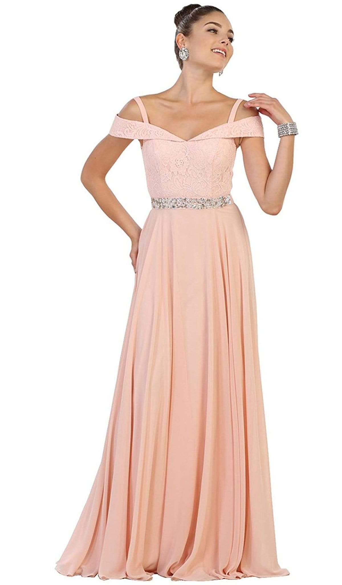 Image of May Queen - MQ1540 Cold Shoulder Lace Prom Dress
