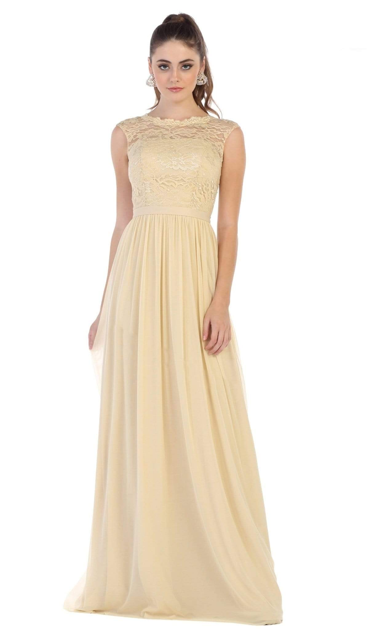 Image of May Queen - MQ1590 Lace Cap Sleeve Bateau A-line Dress