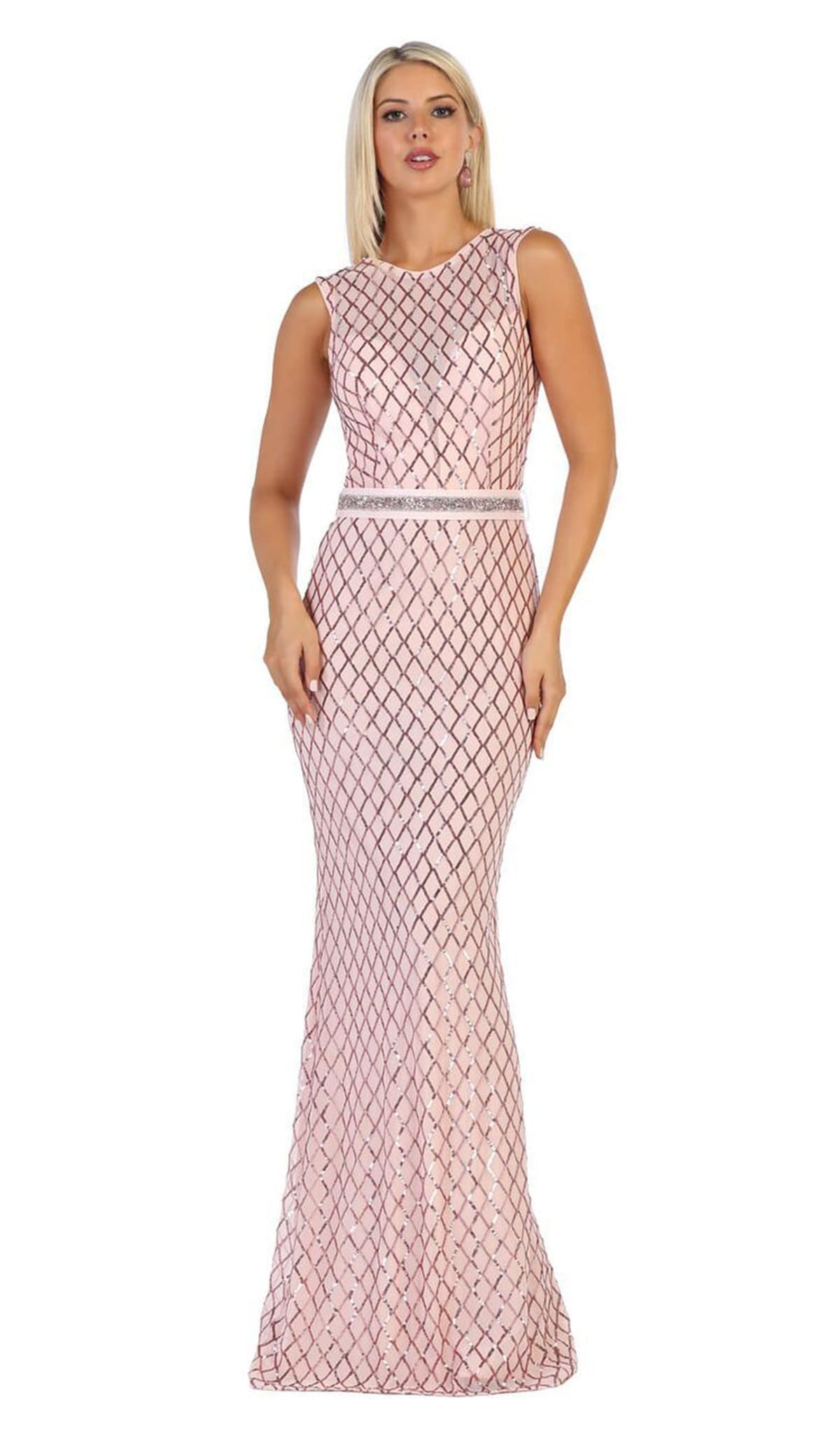 Image of May Queen - MQ1606 Sequined Lattice Sheer Sheath Gown