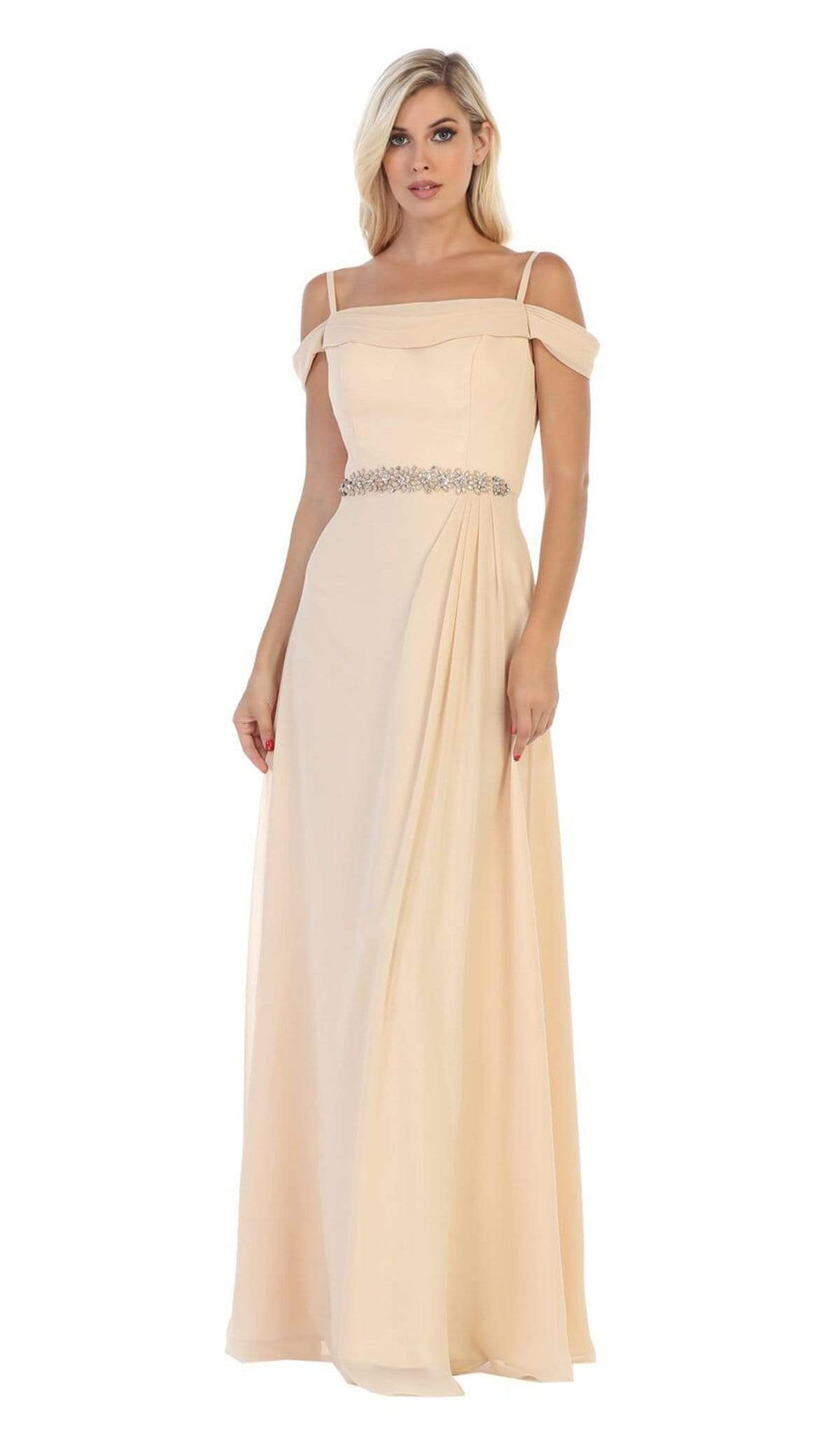 Image of May Queen - MQ1611 Pleated Square A-Line Evening Dress