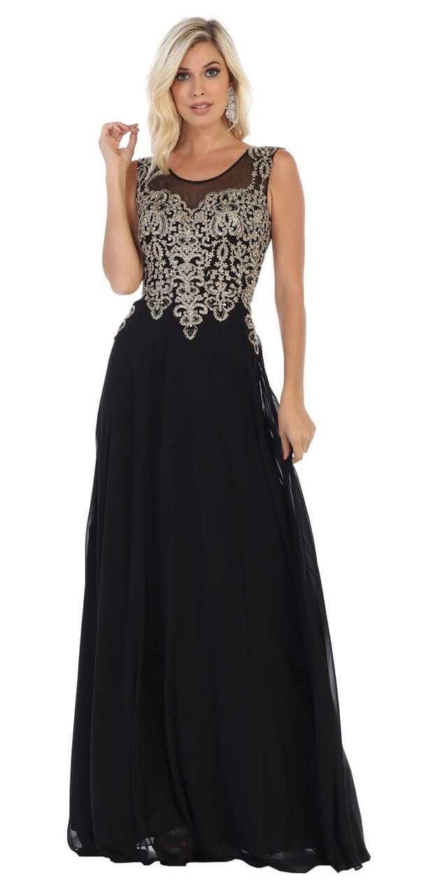 Image of May Queen - MQ1616 Sleeveless Lace Applique Chiffon Long Dress