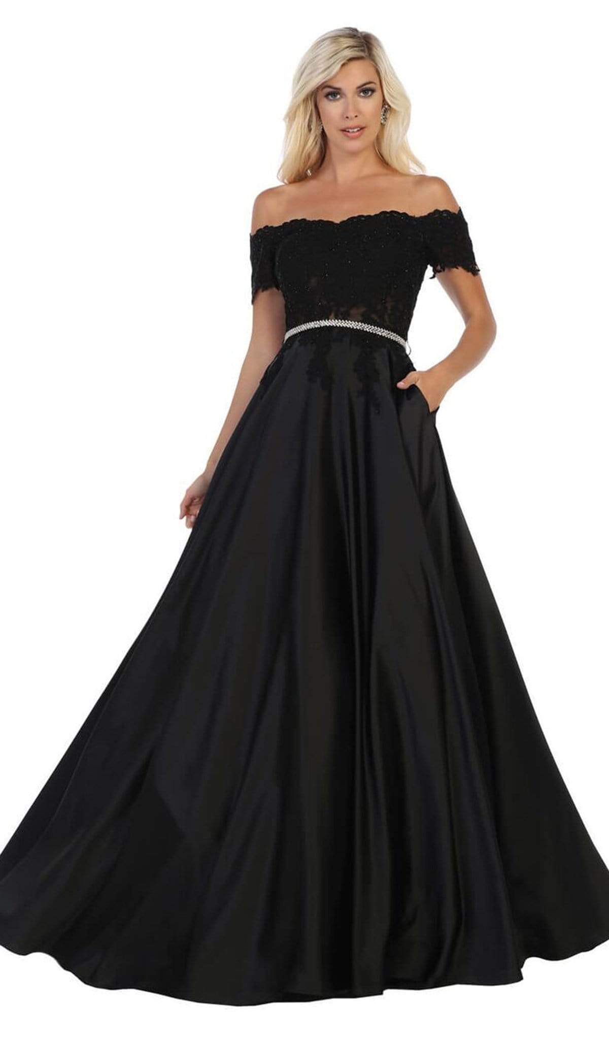 Image of May Queen - MQ1639 Lace Off-Shoulder A-Line Dress