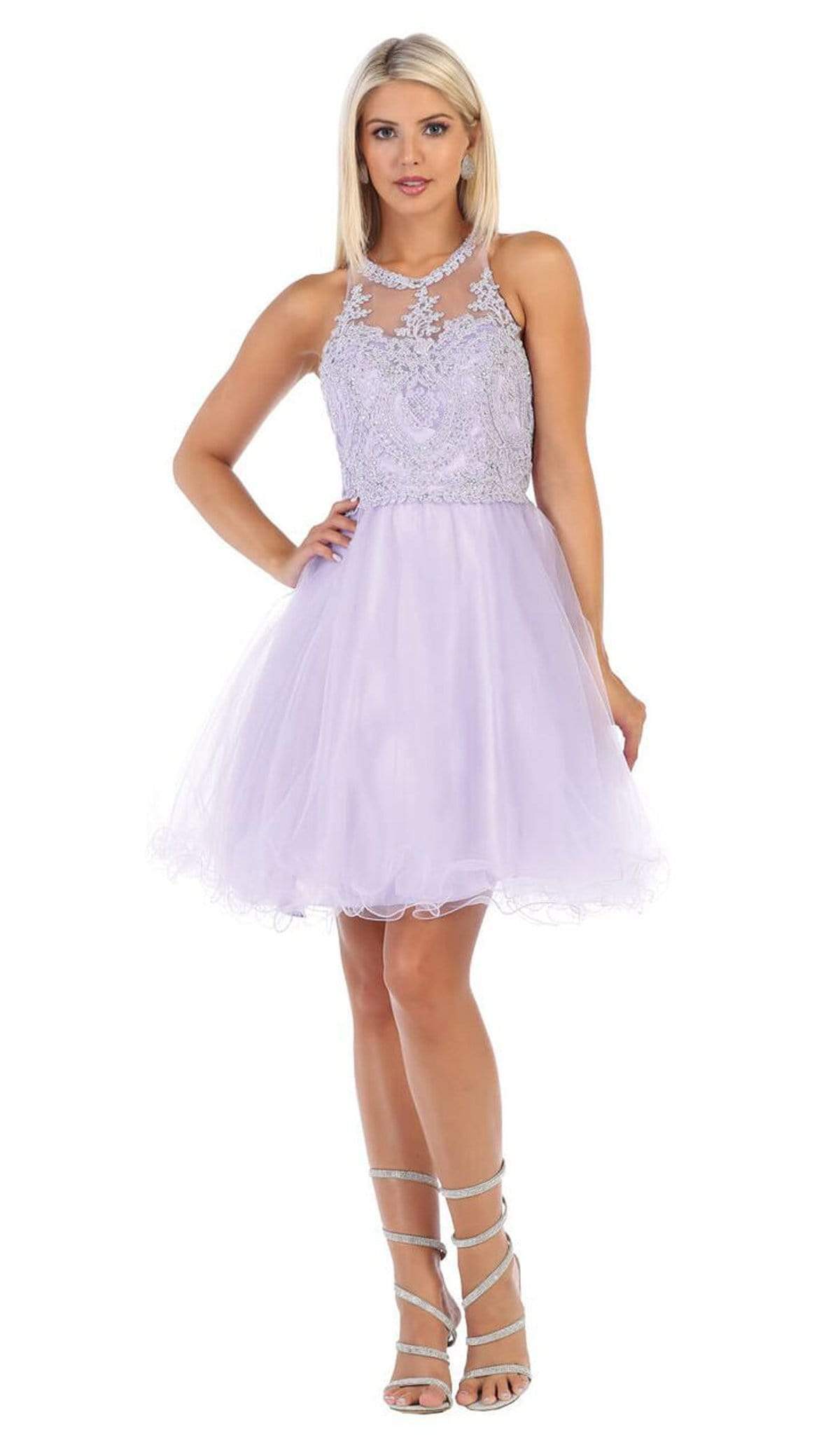 Image of May Queen - MQ1643 Lace Applique Jewel Neck Sleeveless Cocktail Dress