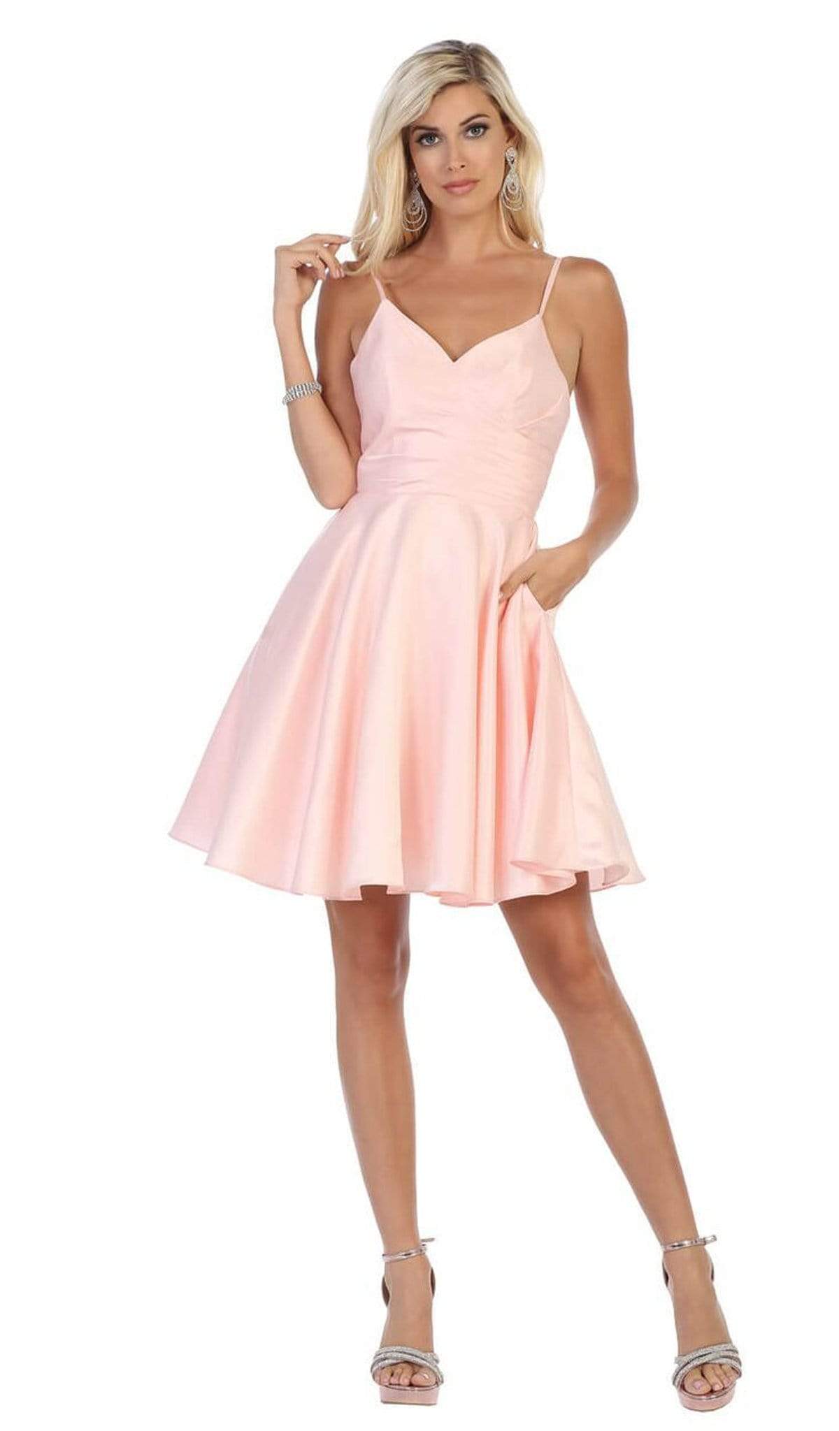 Image of May Queen - MQ1654 V Neck Sleeveless Fit and Flare Short Dress