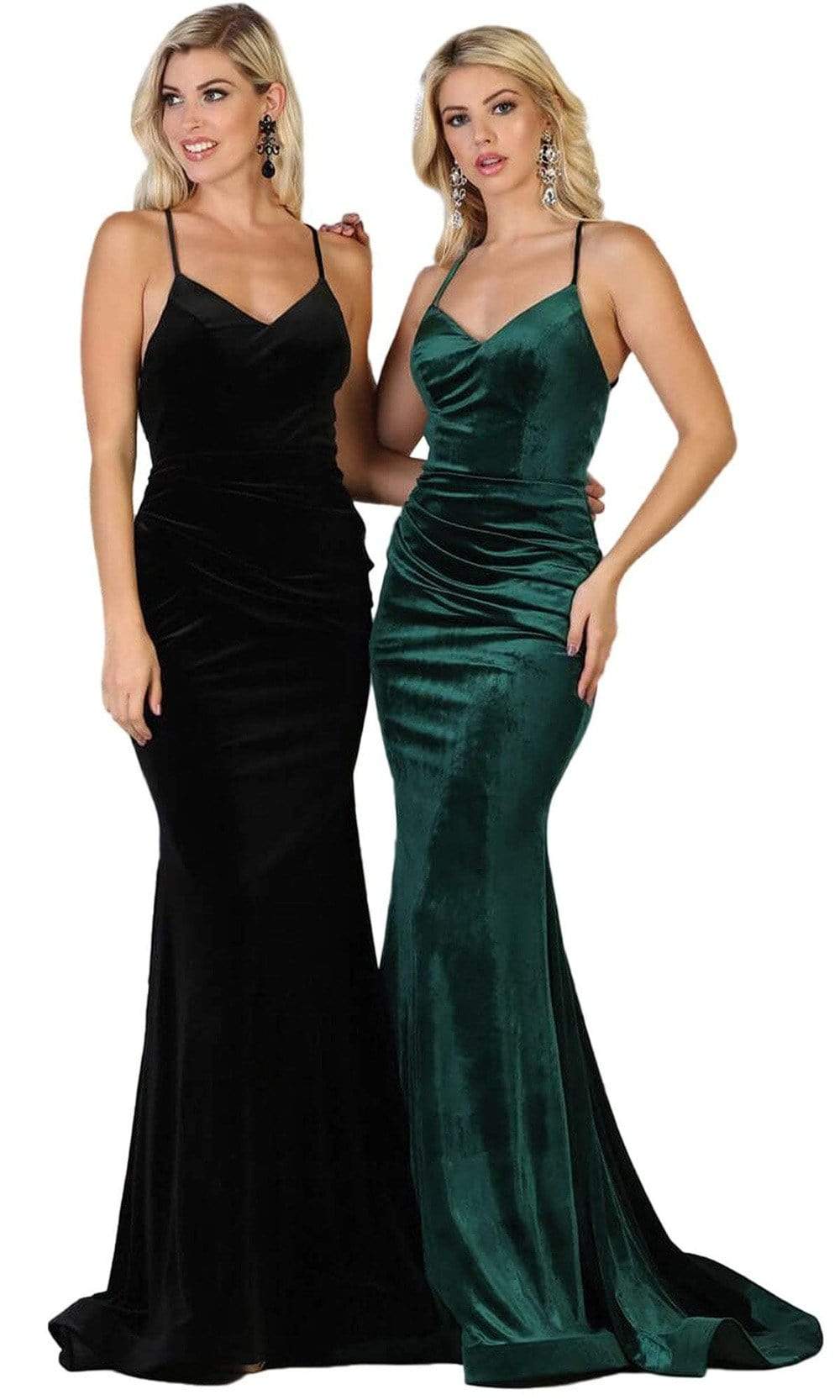 Image of May Queen - MQ1656 Pleated V-Neck Trumpet Evening Dress