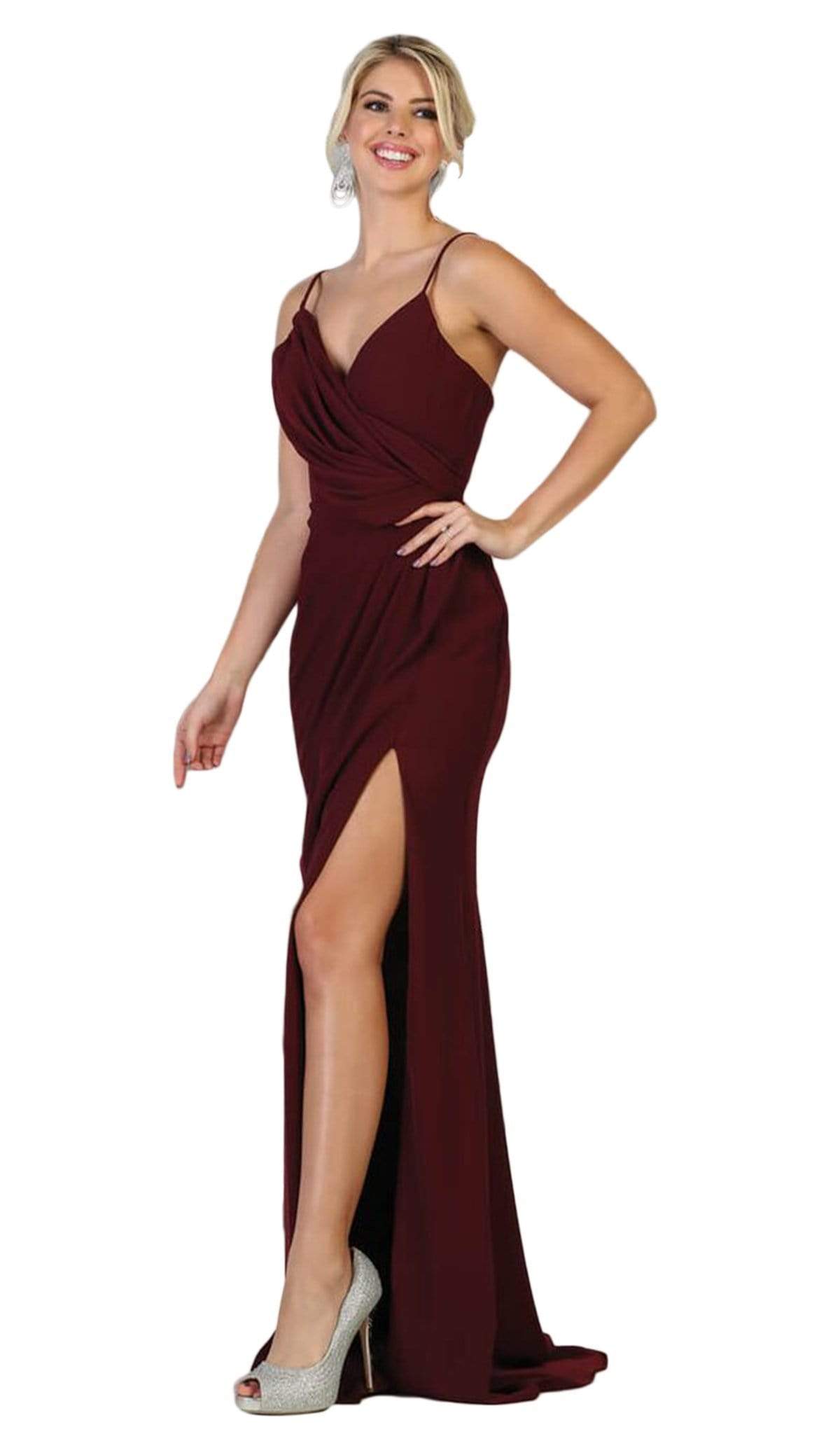 Image of May Queen - MQ1666 Draping Surplice Bodice High Slit Gown