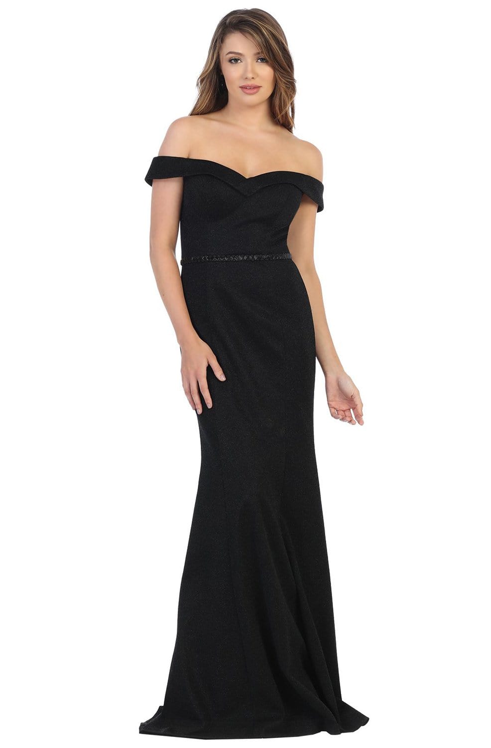 Image of May Queen - MQ1695 Glittering Off Shoulder Long Sheath Gown