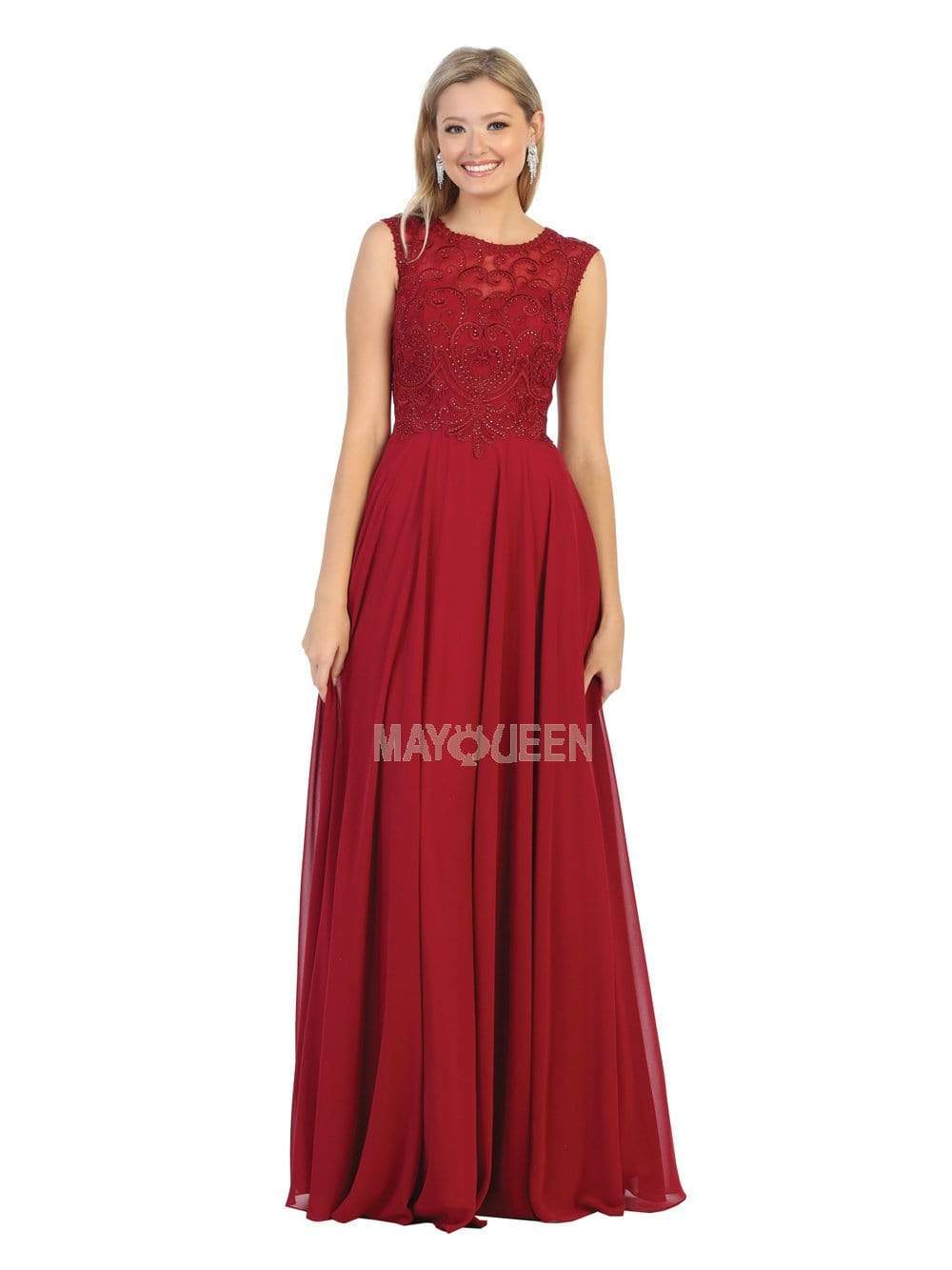 Image of May Queen - MQ1707 Swirl Motif Embroidered Chiffon Dress