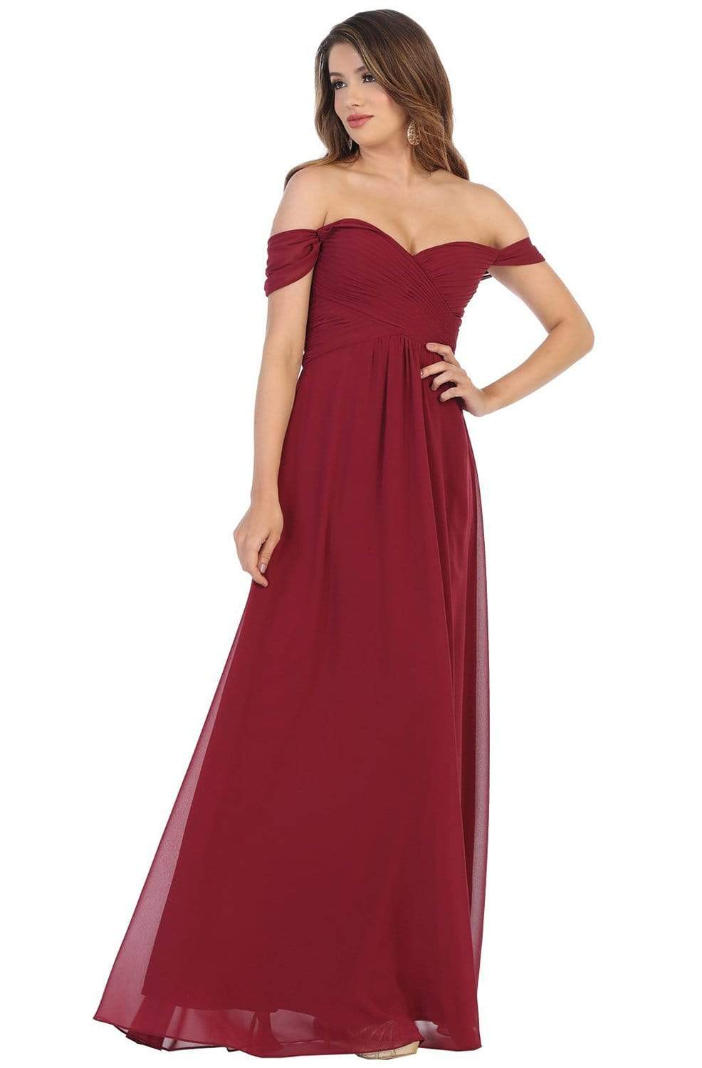 Image of May Queen - MQ1711 Draped Off Shoulder Chiffon A-Line gown