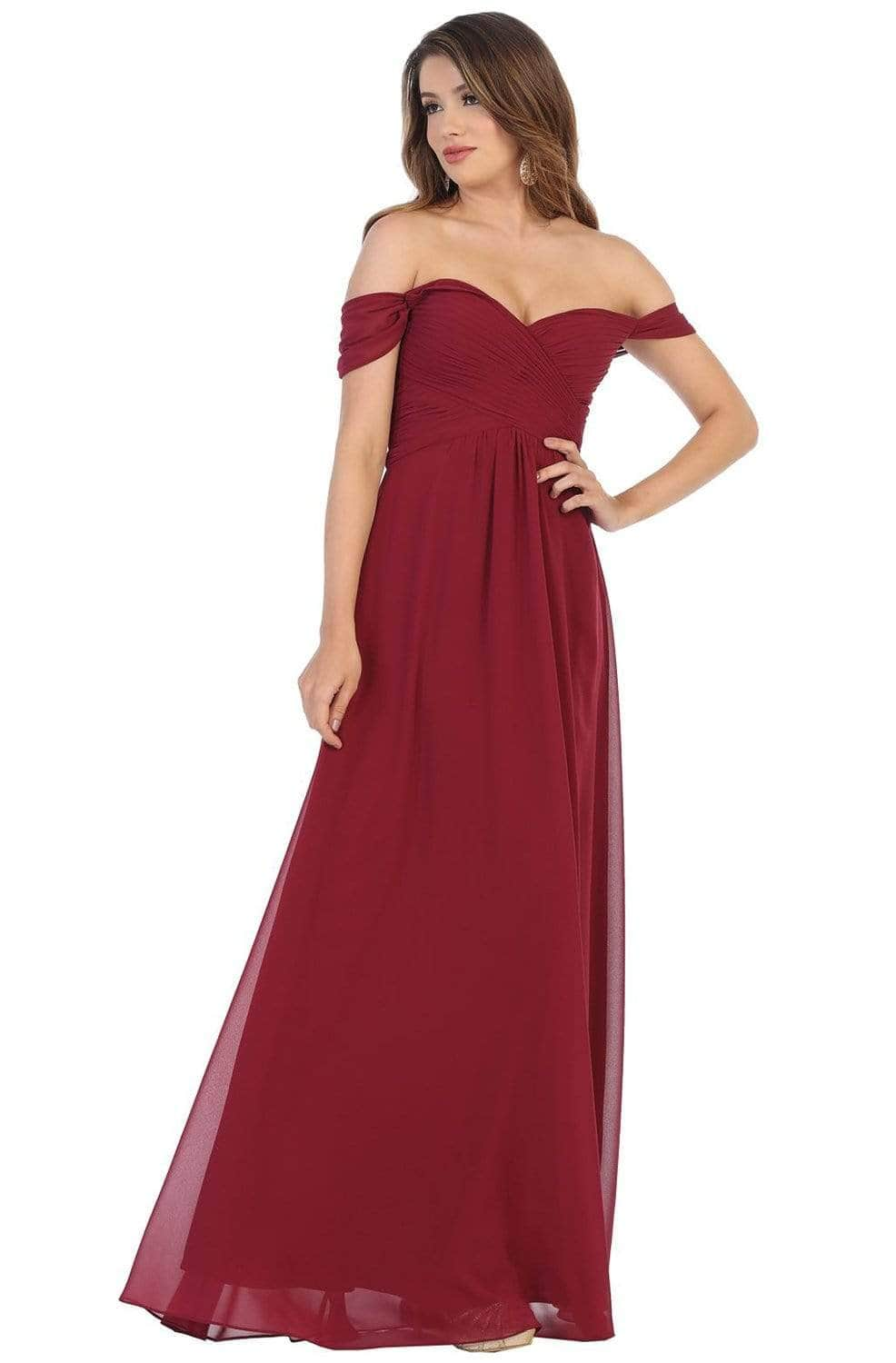 Image of May Queen - MQ1711B Off Shoulder Chiffon A-Line Dress