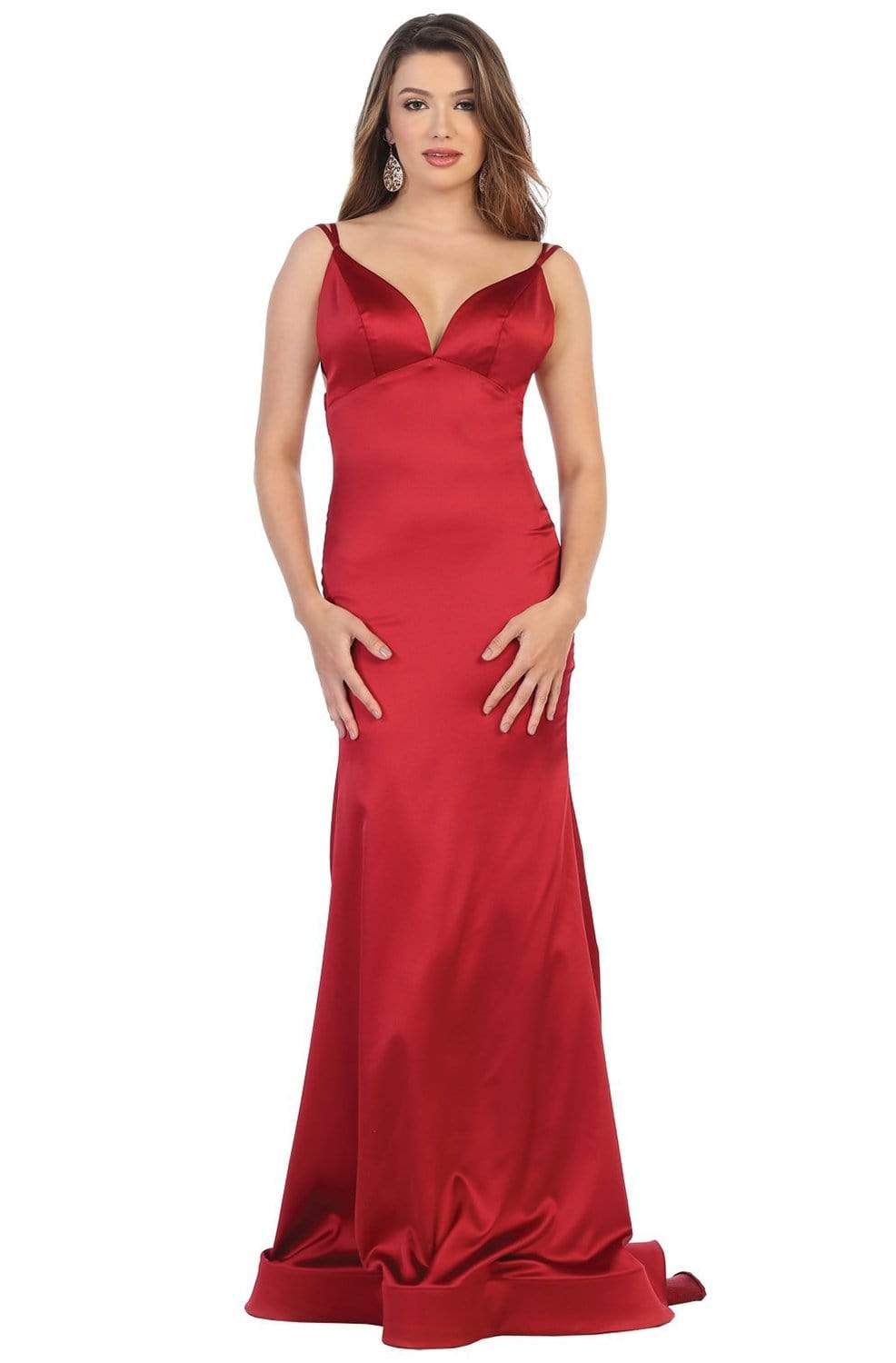Image of May Queen - MQ1713 Double Strapped Plunging Back Evening Dress